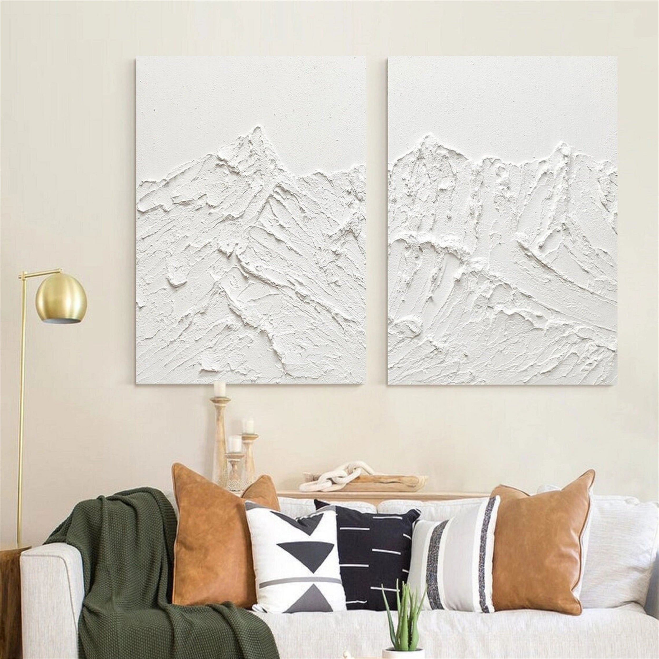 White Minimalist Textured Paintings Canvas Set of 2 #MM149