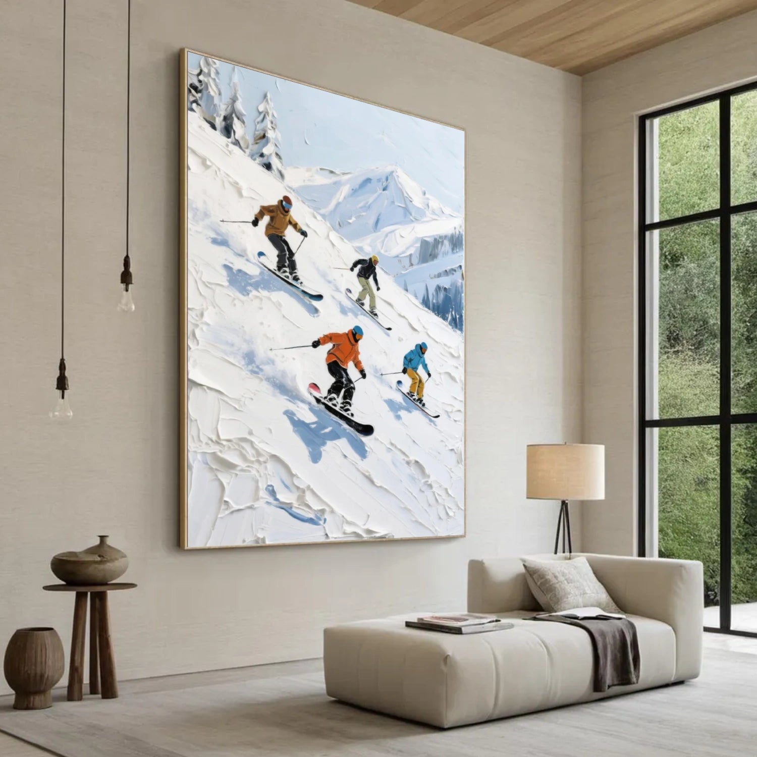 Skiing Sport Art Textured Painting Canvas # SA043