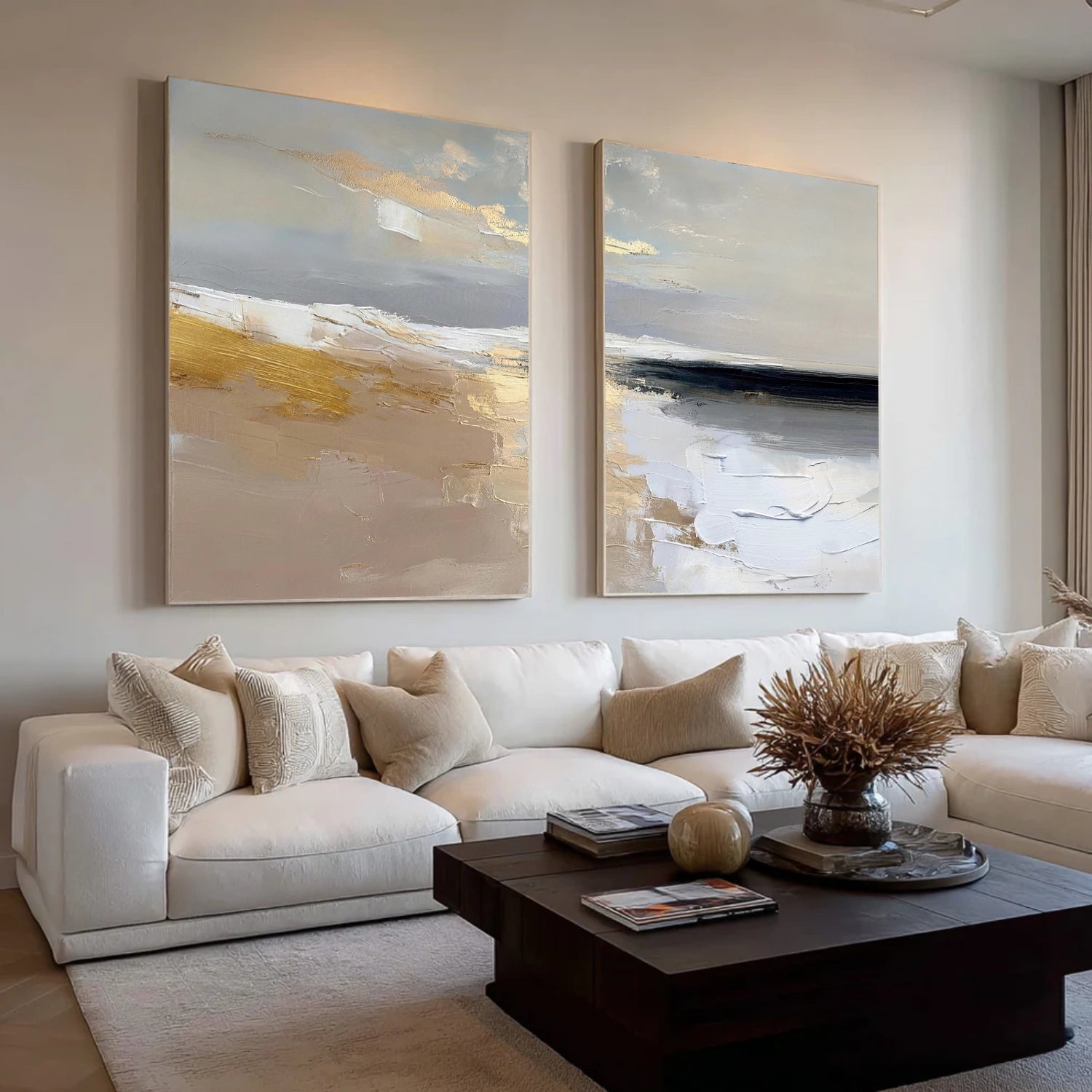 Ocean And Sky Abstract Textured Canvas Art Set of 2 #OS355