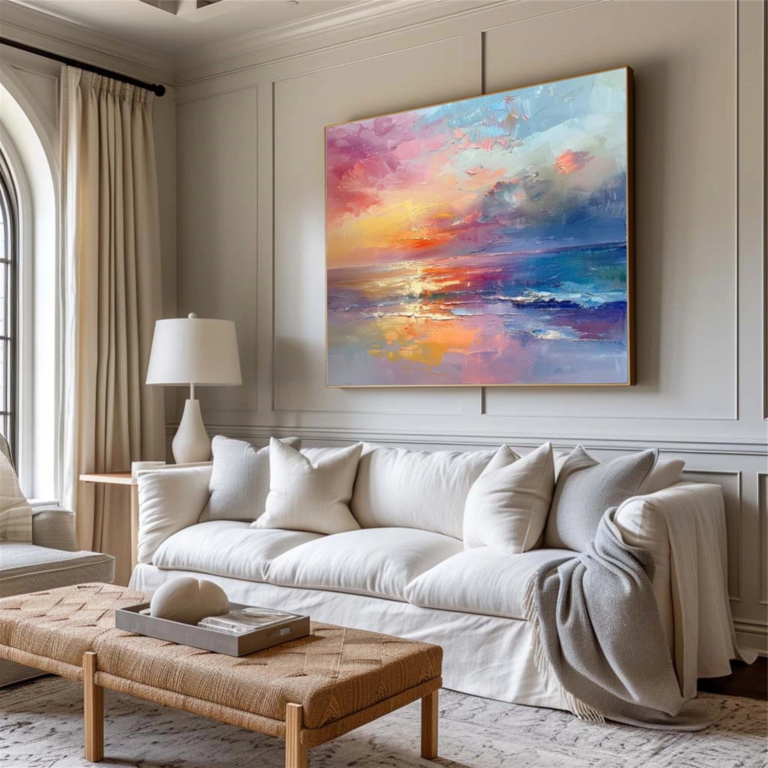 Colorful Ocean And Sky Abstract Textured Canvas Art #OS 297