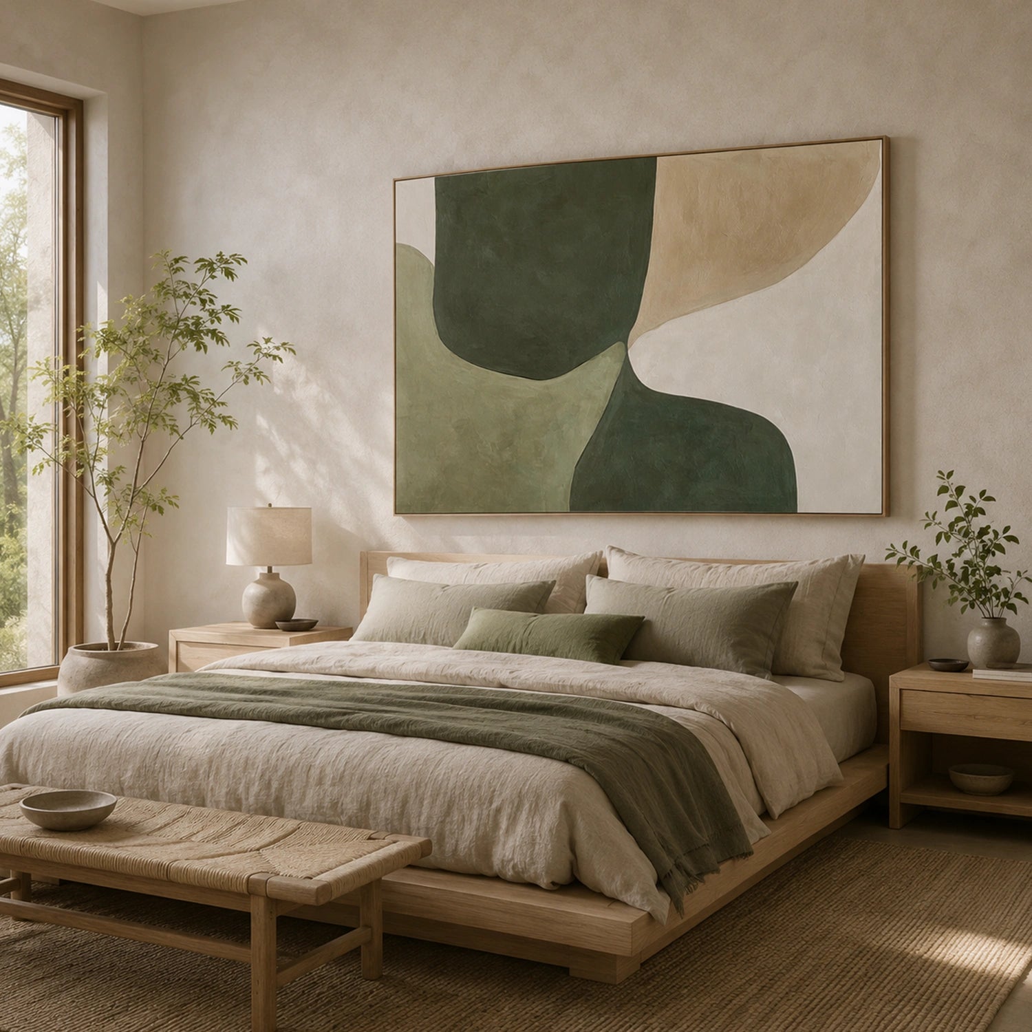 Beige & Green Abstract Wall Art #BG146