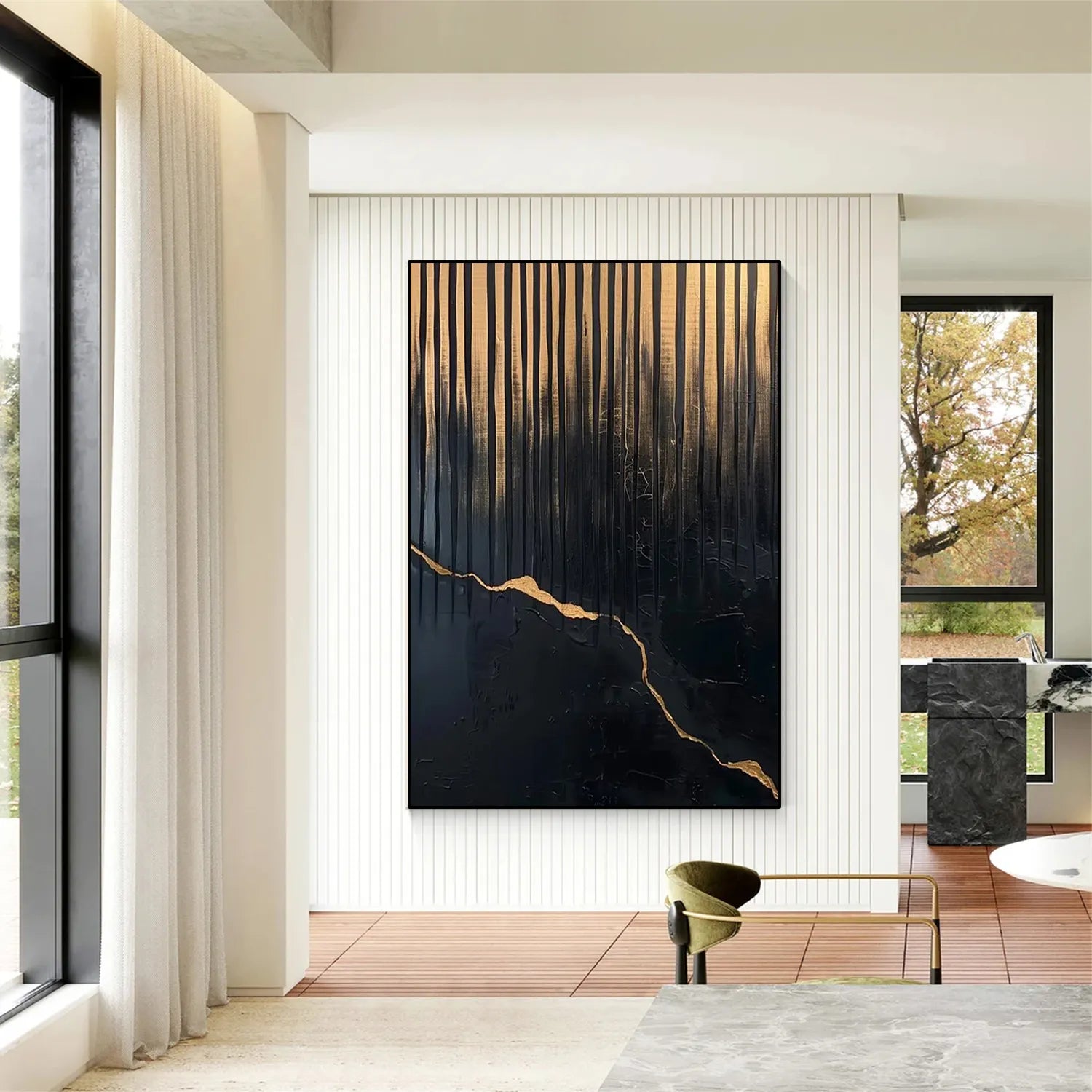 Black Gold Minimalist Textured Painting #MZ133