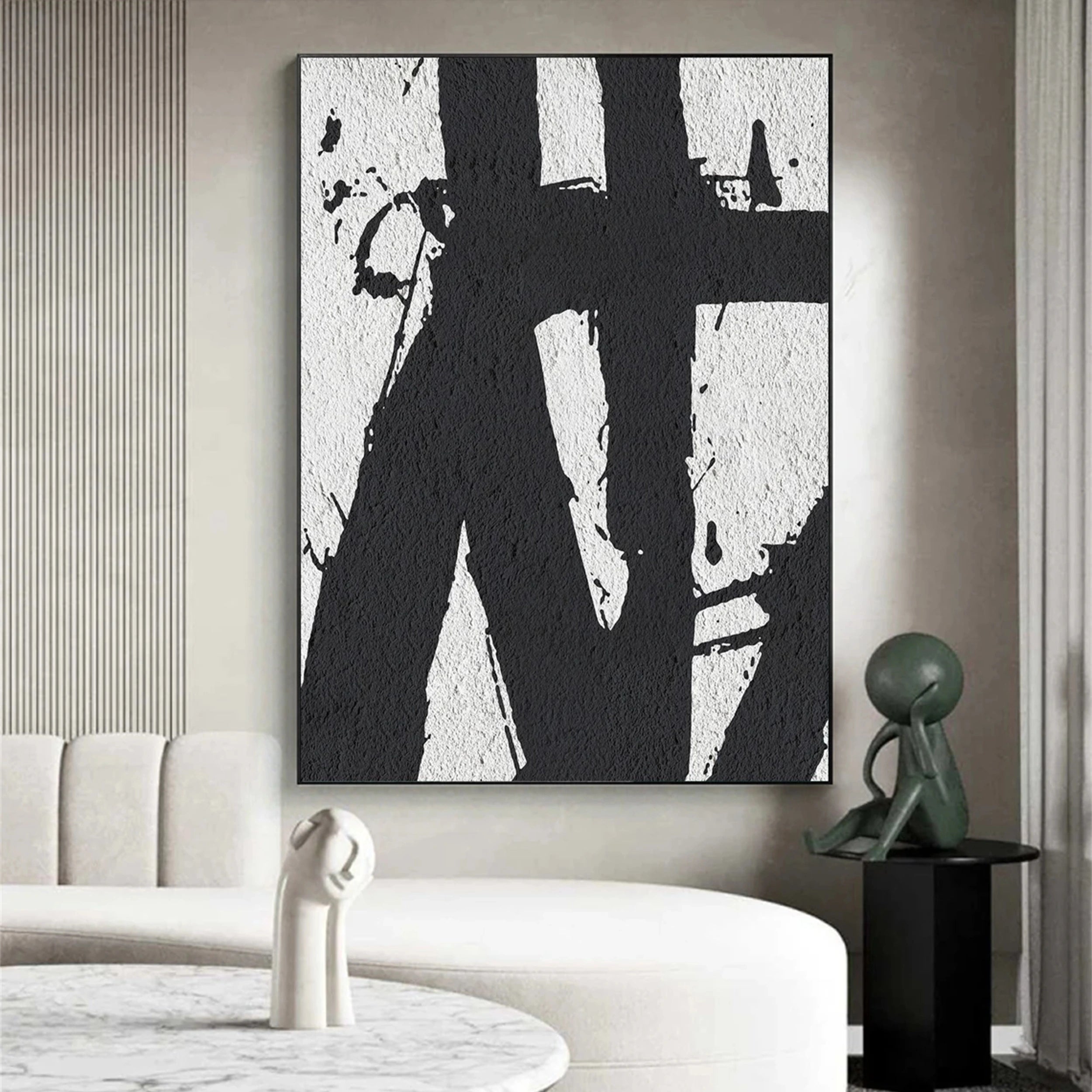 Black White Textured Minimalist Wall Art #MZ073