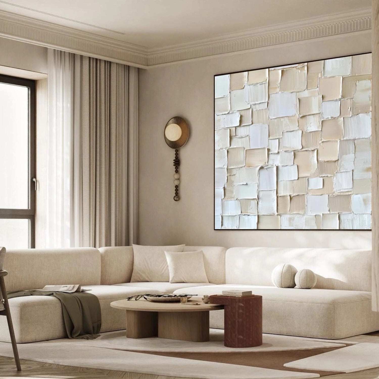 Beige & White Abstract Textured Wall Art #AB 547