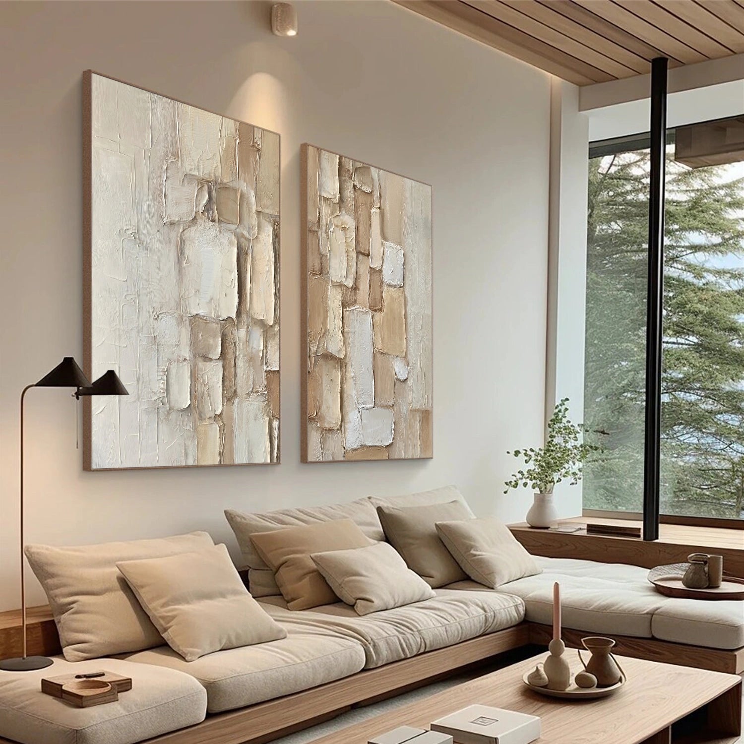 Beige Abstract Textured Set of 2 Wall Art #AB 576