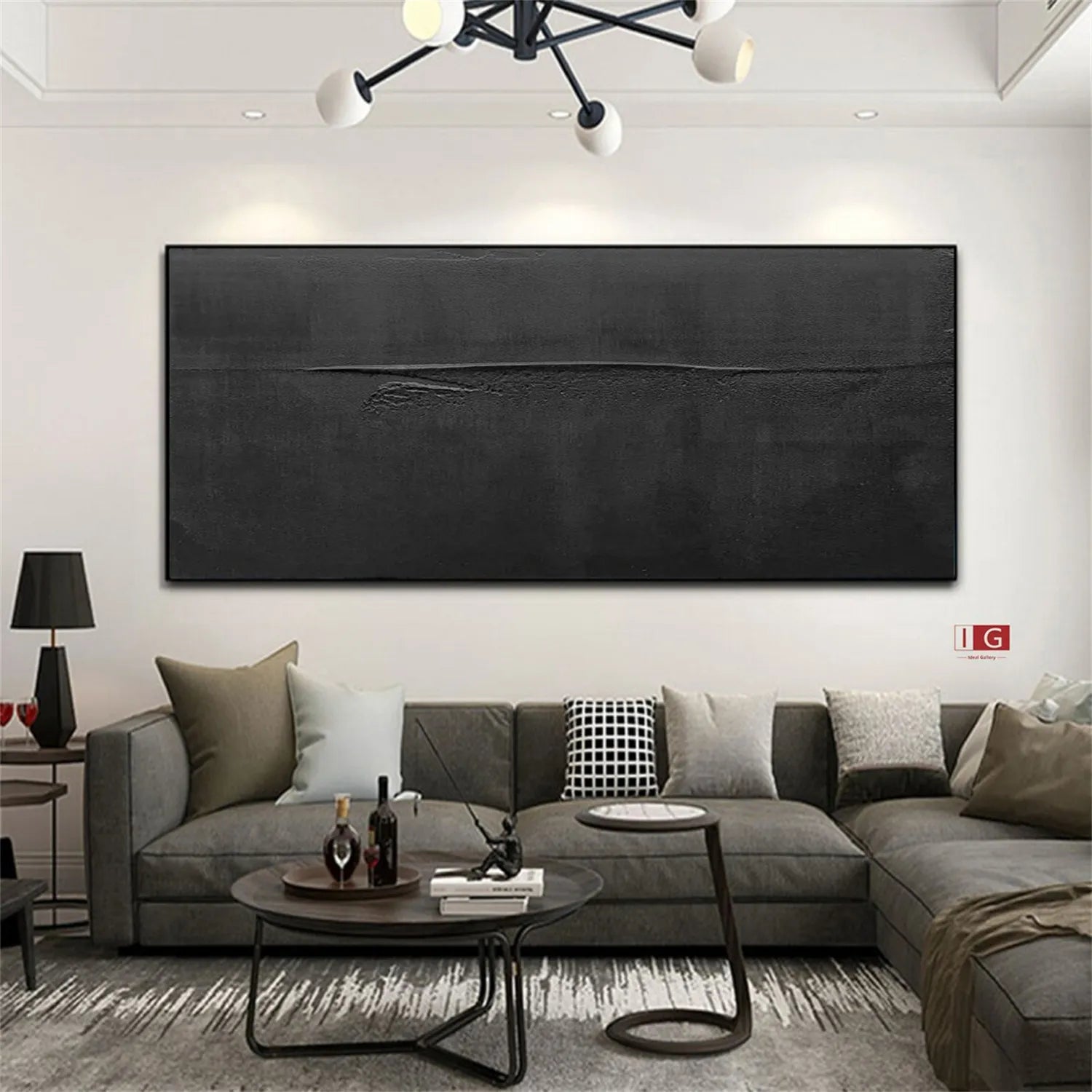 Black Minimalist Textured Painting Canvas #MZ115