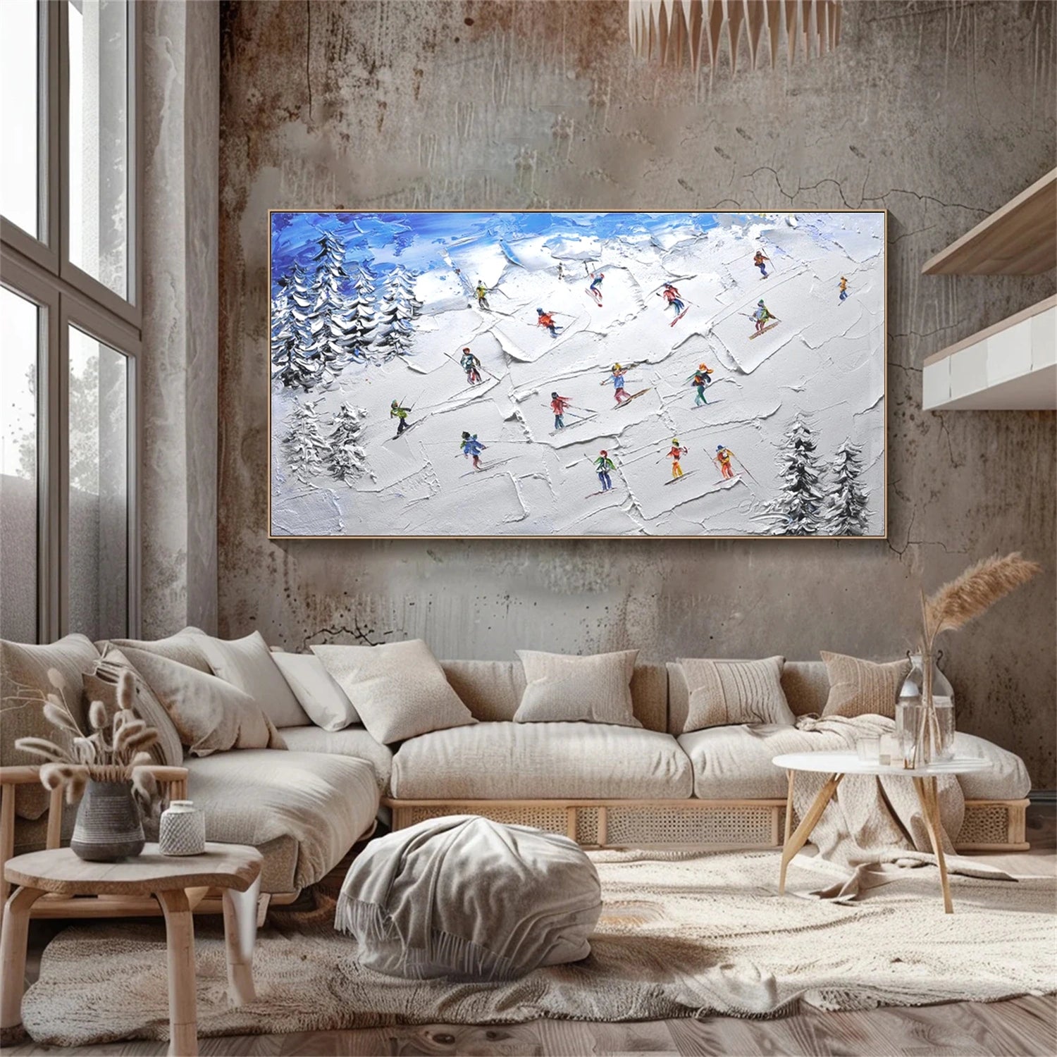 Skiing Sport Art Textured Painting Canvas # SP045