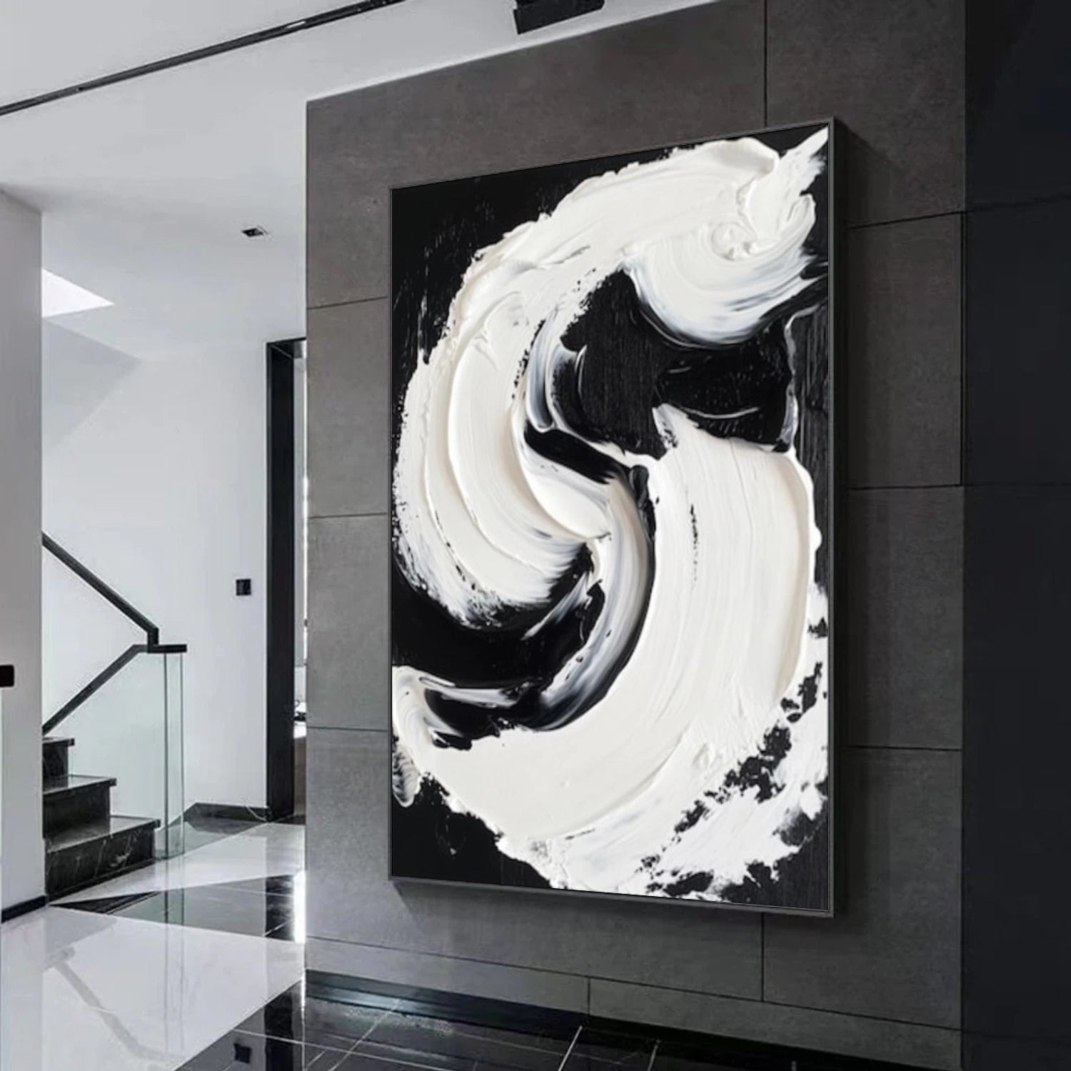 Black & White Minimalist Textured Canvas  #MM386