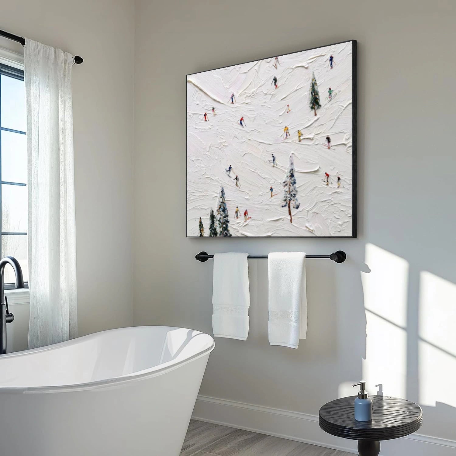 White Skiing Sport Art Textured Painting Canvas # SA054