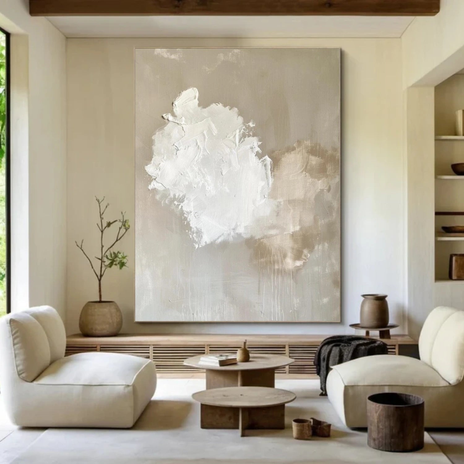 White & Brown Sky Abstract Canvas Art #OS 320