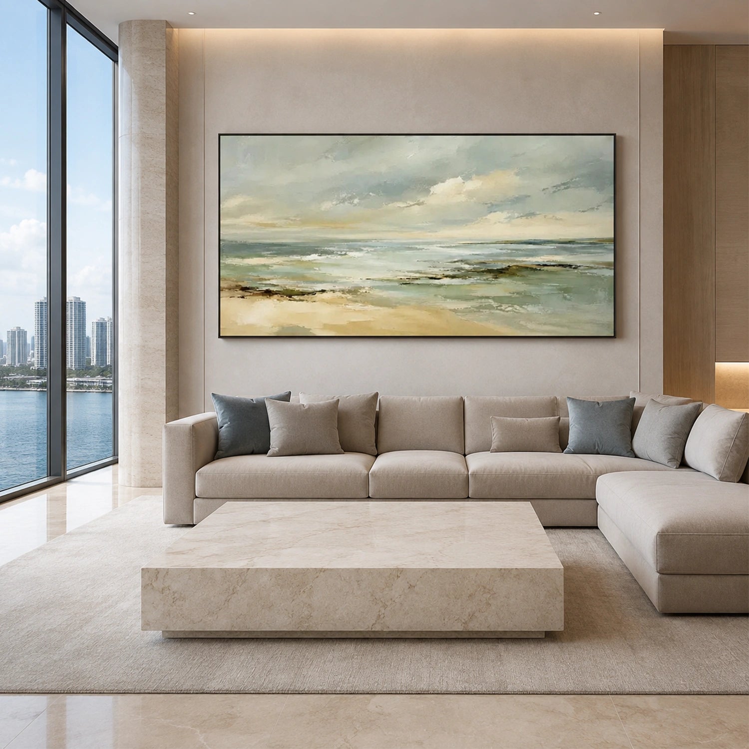 Ocean And Sky Abstract Canvas Art #OS468