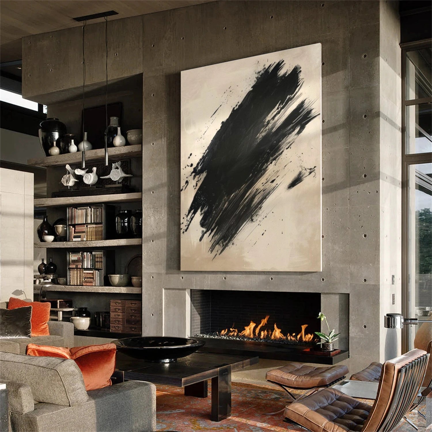 Beige & Black Abstract Wall Art #AB 570