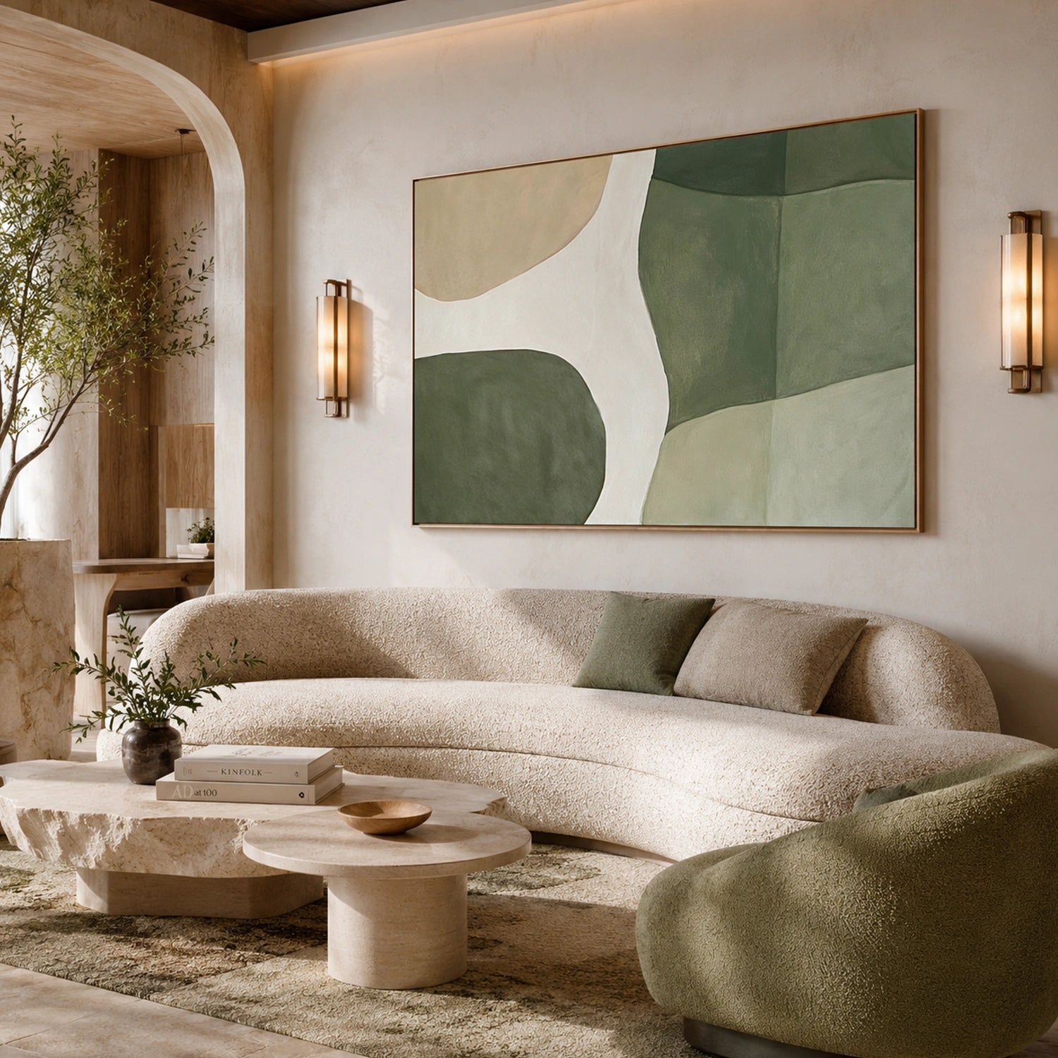 Beige & Green Abstract Wall Art #BG150