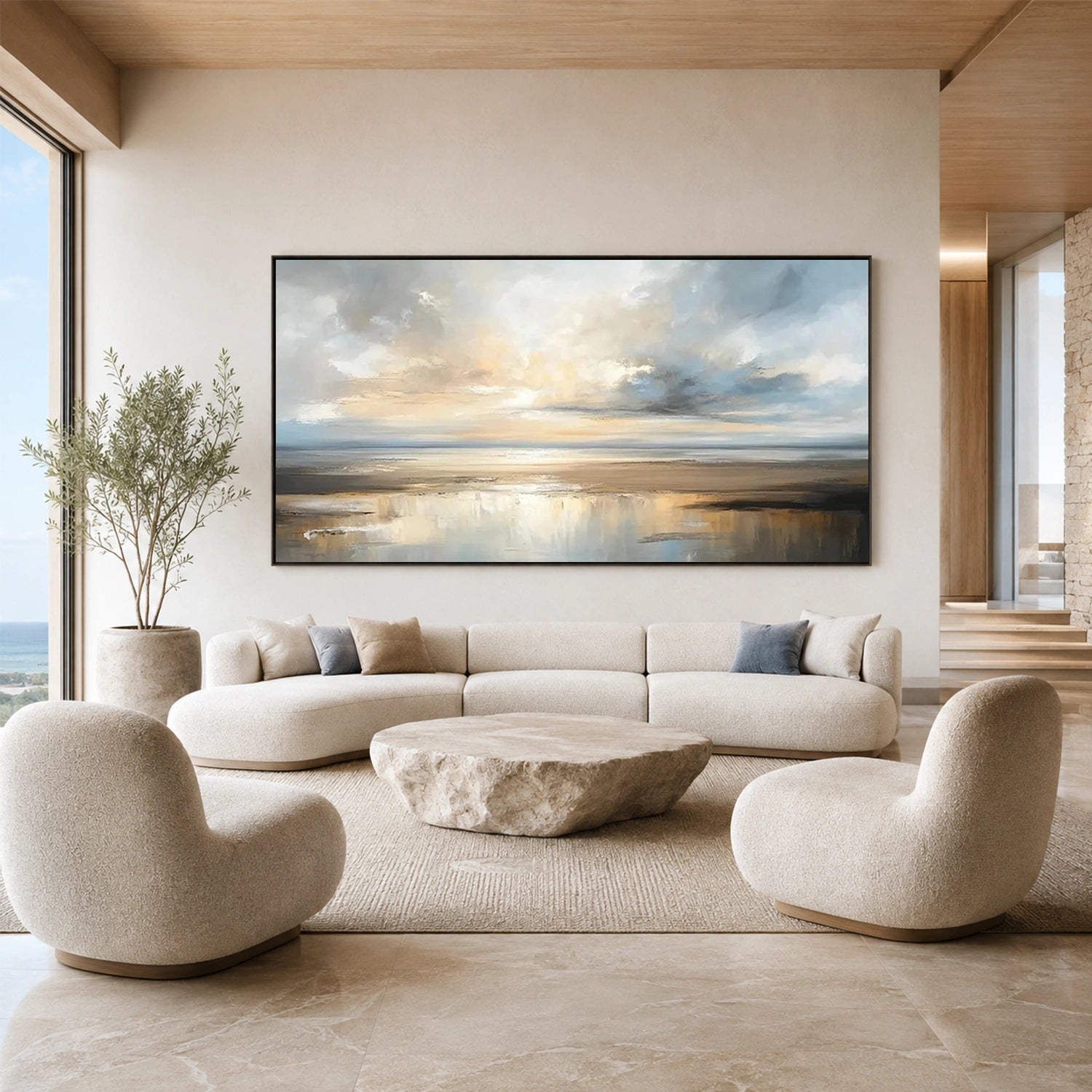 Ocean And Sky Abstract Canvas Art #OS466