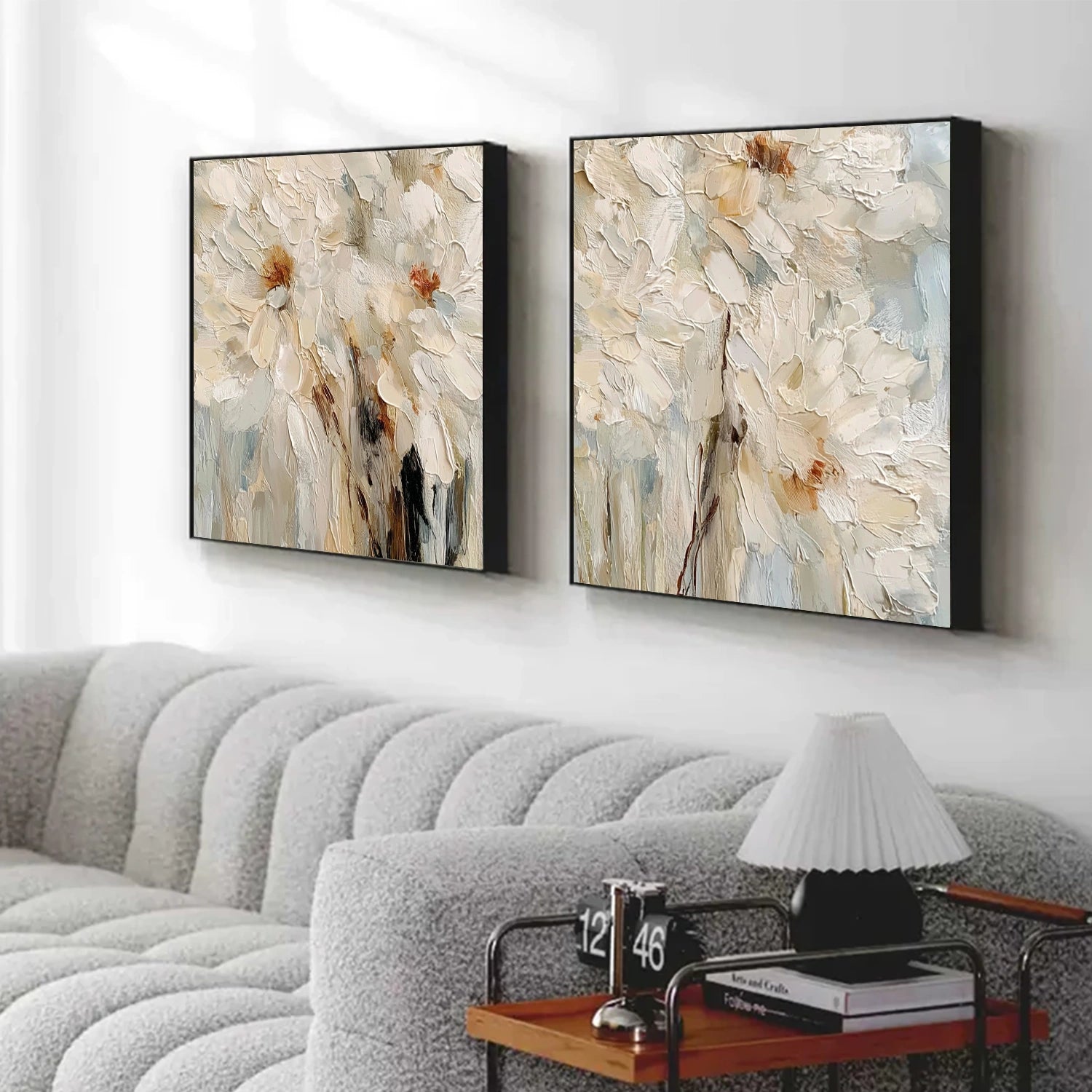 Flower & Tree Abstract Textured Canvas Square Set of 2  # FT 346