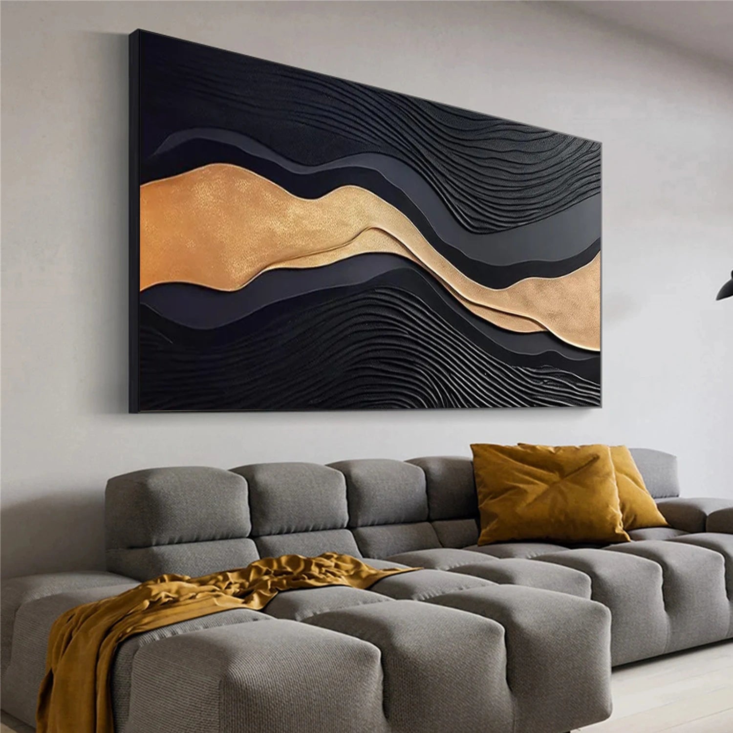 Black & Gold Minimalist Texture Canvas Art#MM398