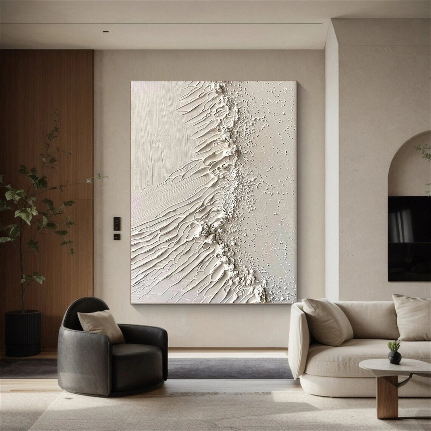White Minimalist Textured Wall Art #MM352