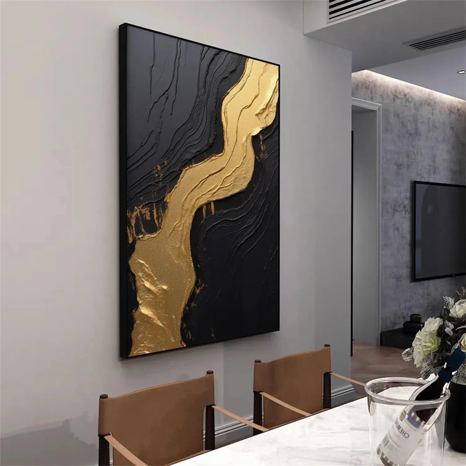 Black Gold Minimalist Textured Painting #MZ130