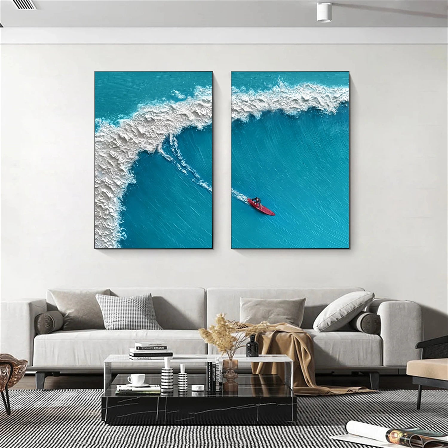 Surfing Sport Texture Set of 2 Canvas Painting #SA026