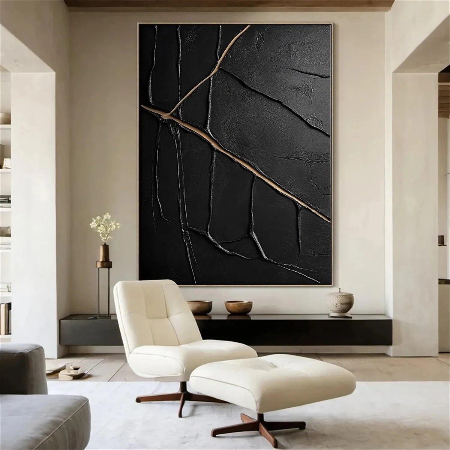 Black Gold Minimalist Textured Painting #MZ137