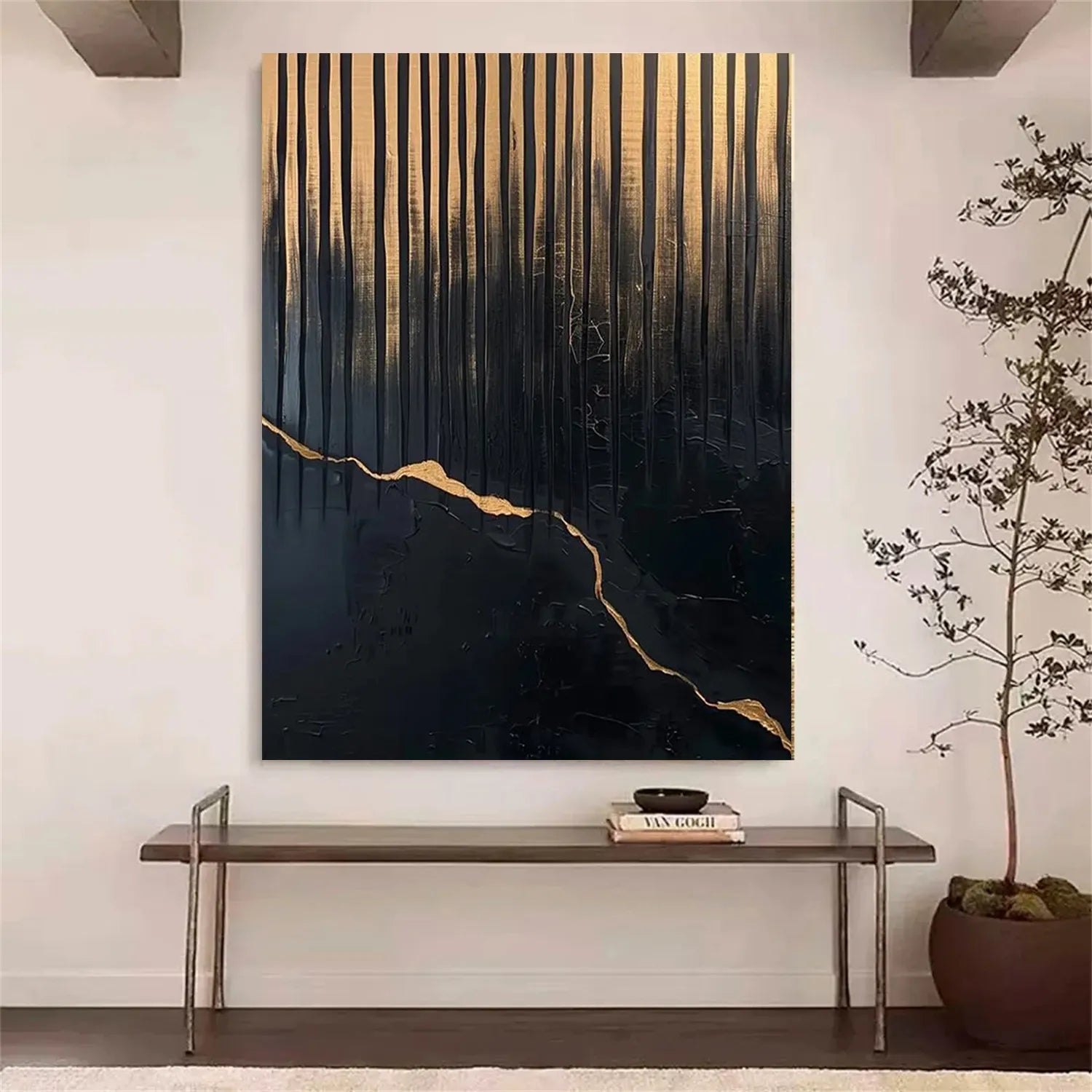 Black Gold Minimalist Textured Painting #MZ133