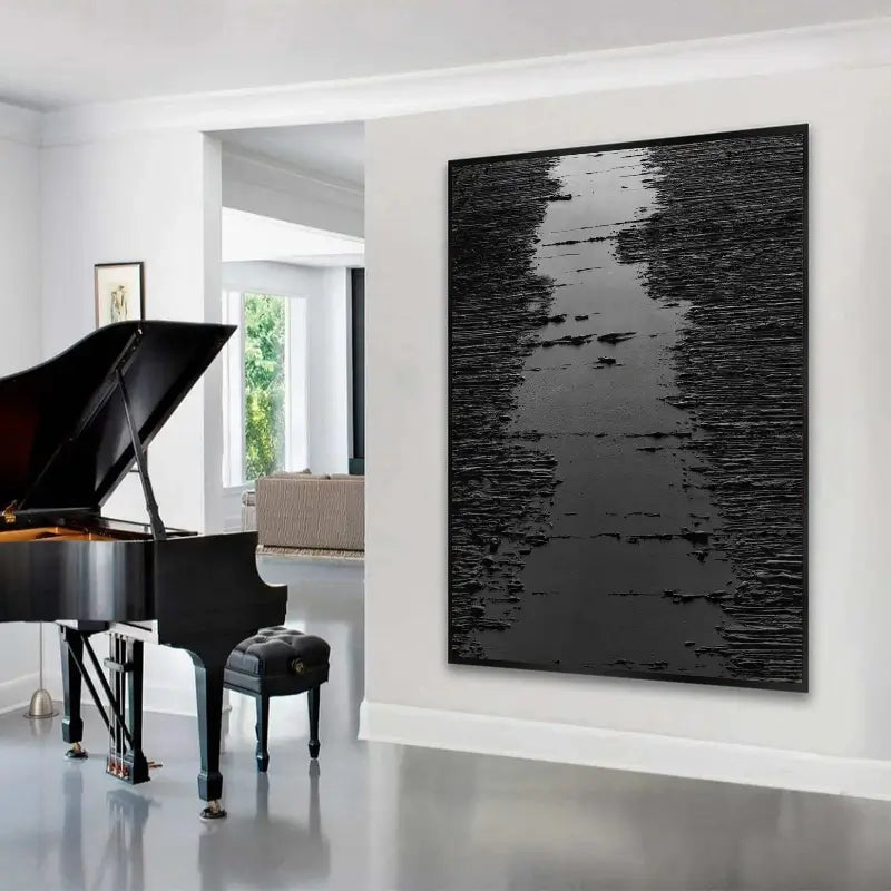 Black Minimalist Textured Painting Canvas #MZ008