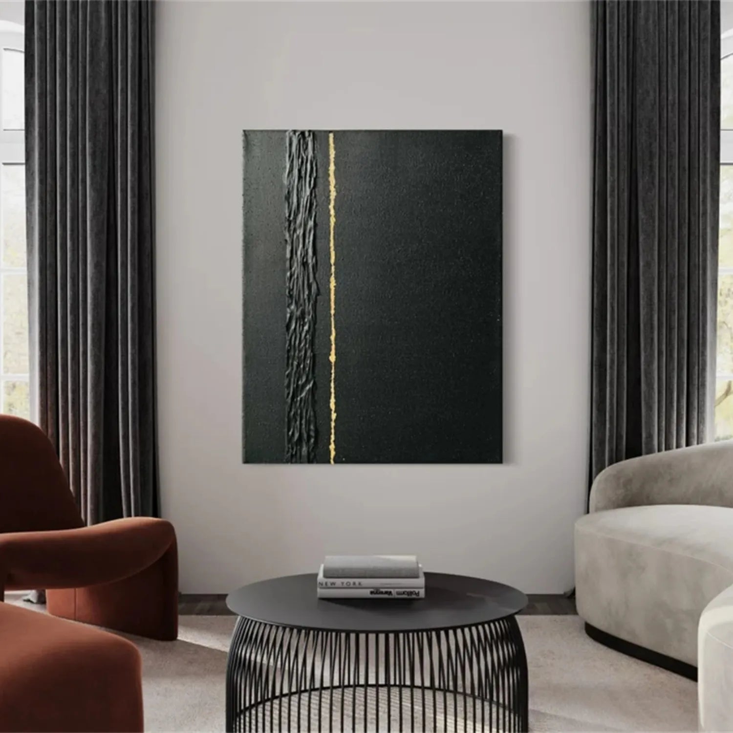 Black Gold Minimalist Textured Painting #MZ131