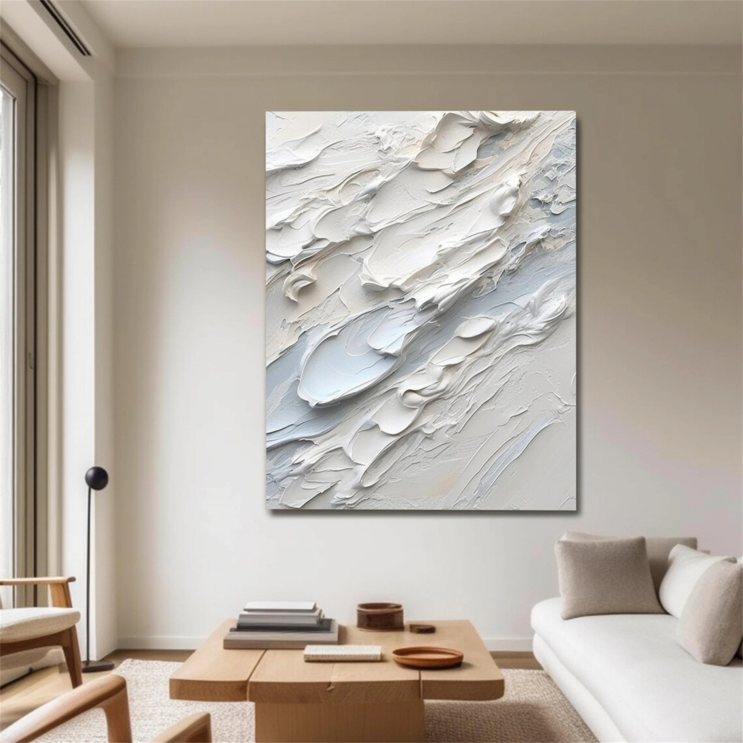 Custome Size White Minimalist Textured Painting Canvas #MM153