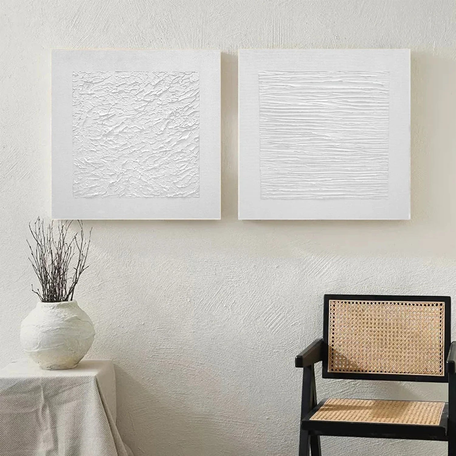 White Abstract Textured Square Set of 2 Wall Art #AB 495
