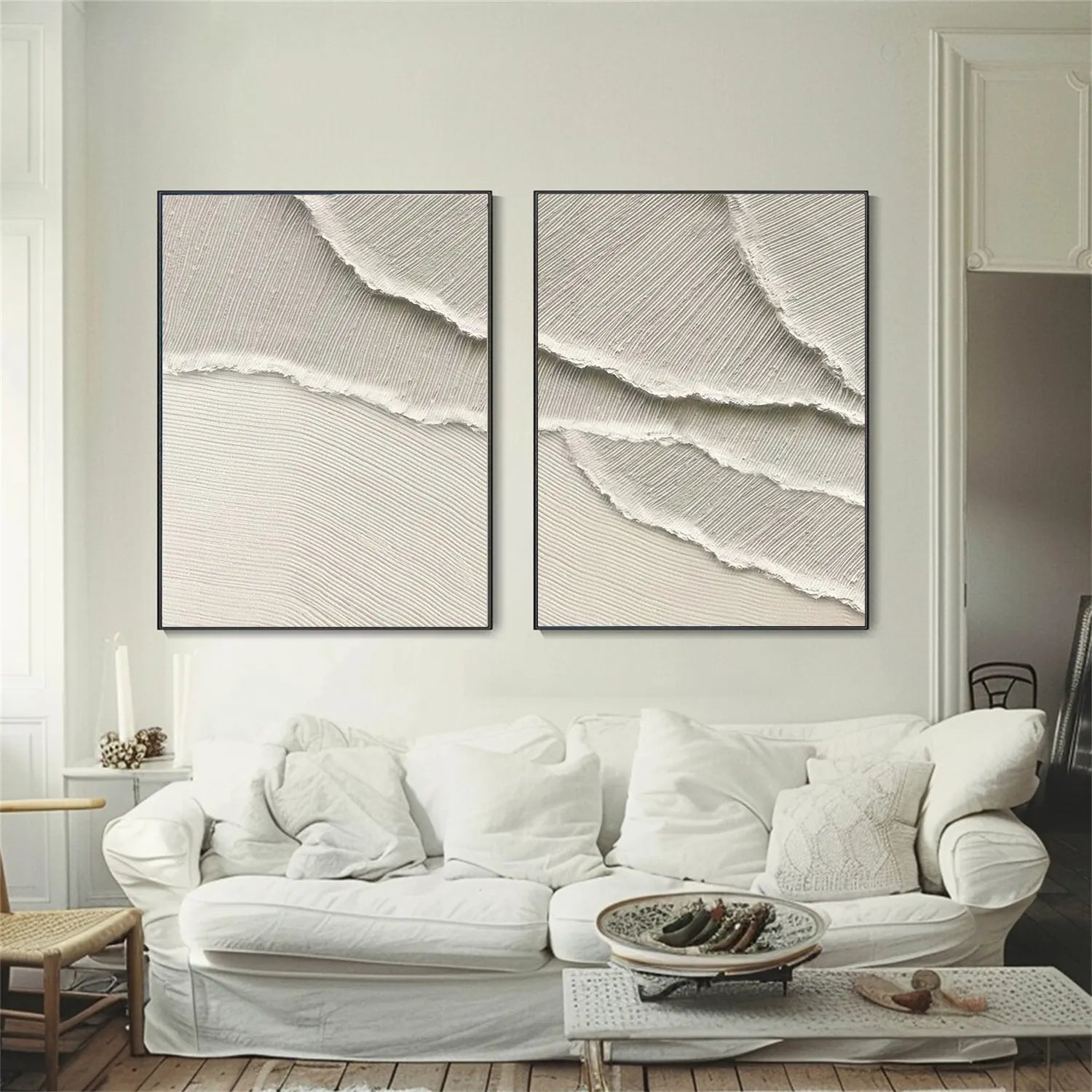 White Minimalist Textured Painting Canvas Set of 2 #MM292