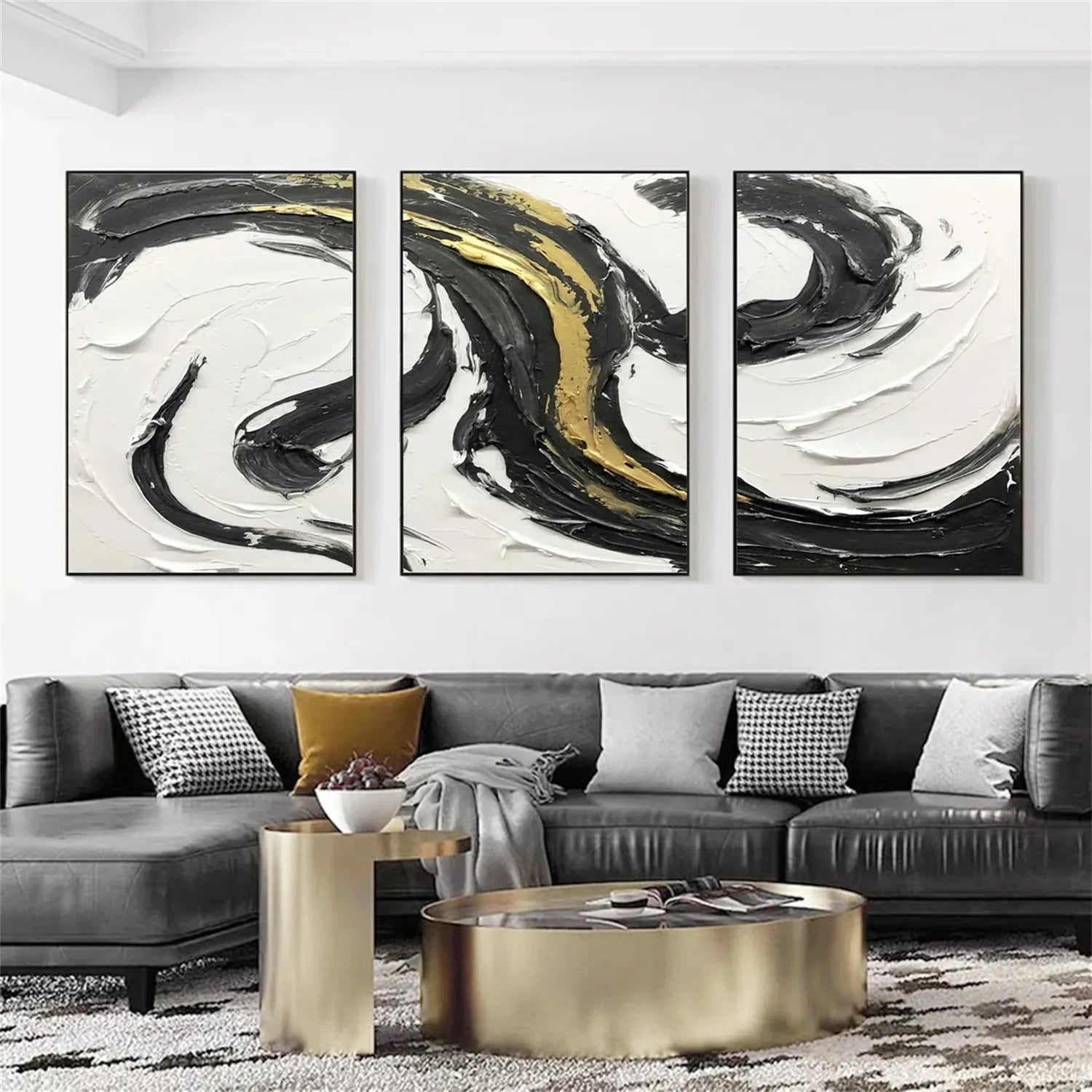 Black White Textured Minimalist Wall Art Set of 3 #MZ120