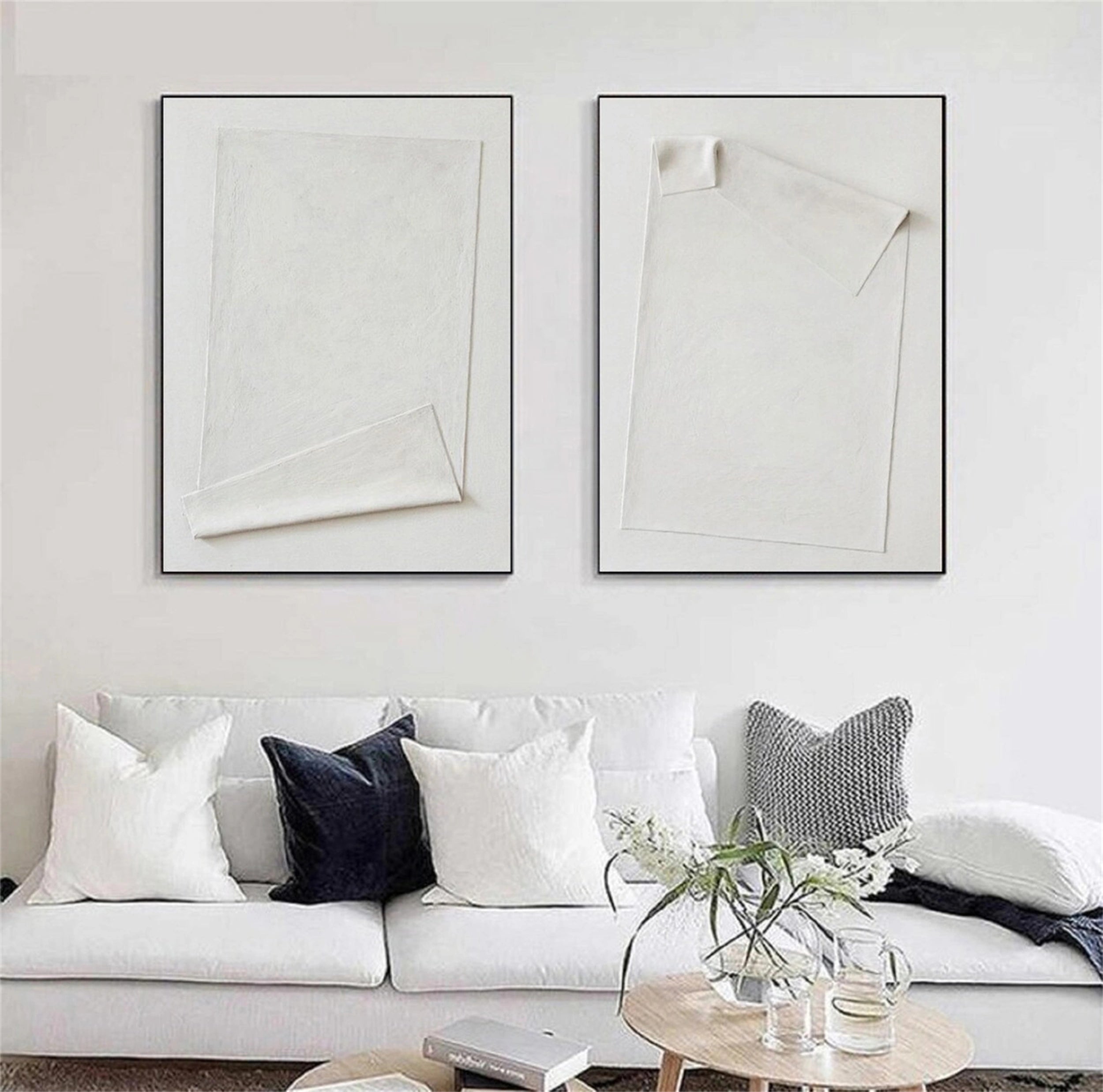 White Minimalist Textured Paintings Canvas Set of 2 #MM145