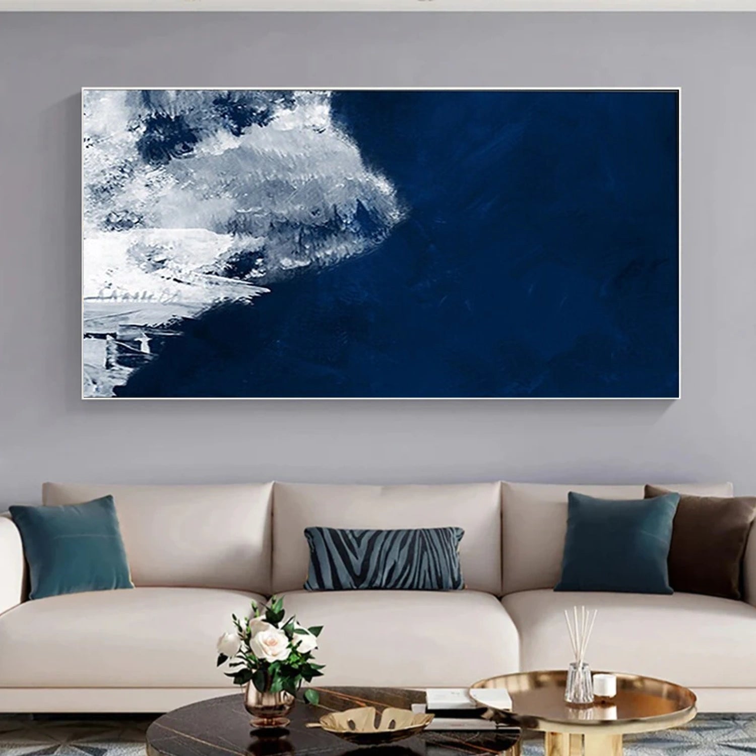Blue Minimalist Textured Canvas Art #MM344