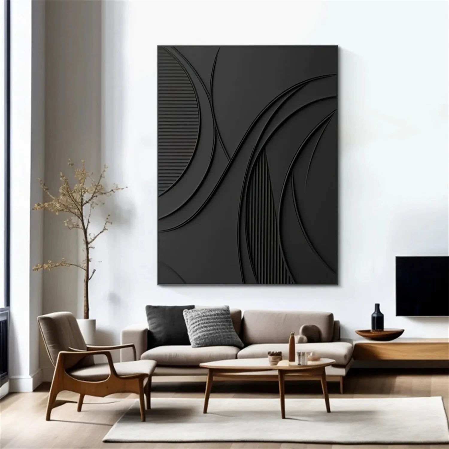 Black Minimalist Textured Painting Canvas #MZ126