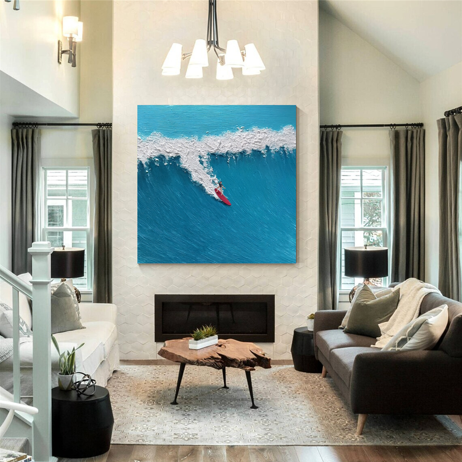 Surfing Sport Texture Canvas Painting #SA024
