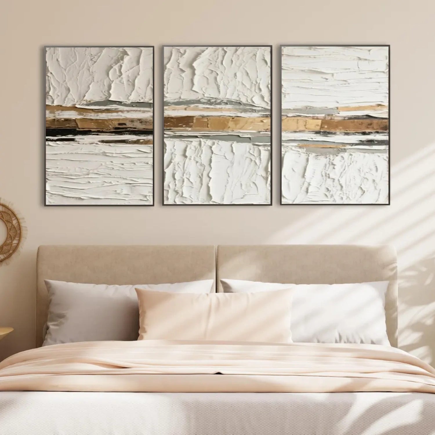 White Gold Minimalist Textured Wall Art Set of 3 #MM353