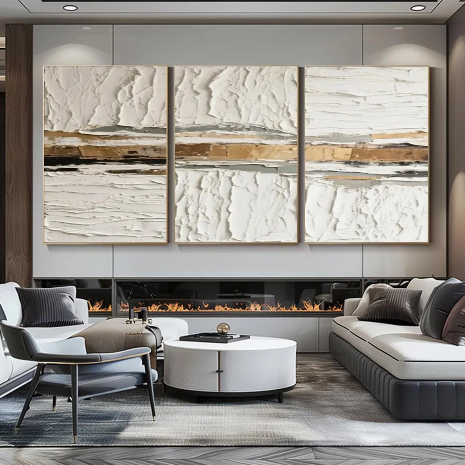 White Gold Minimalist Textured Wall Art Set of 3 #MM353