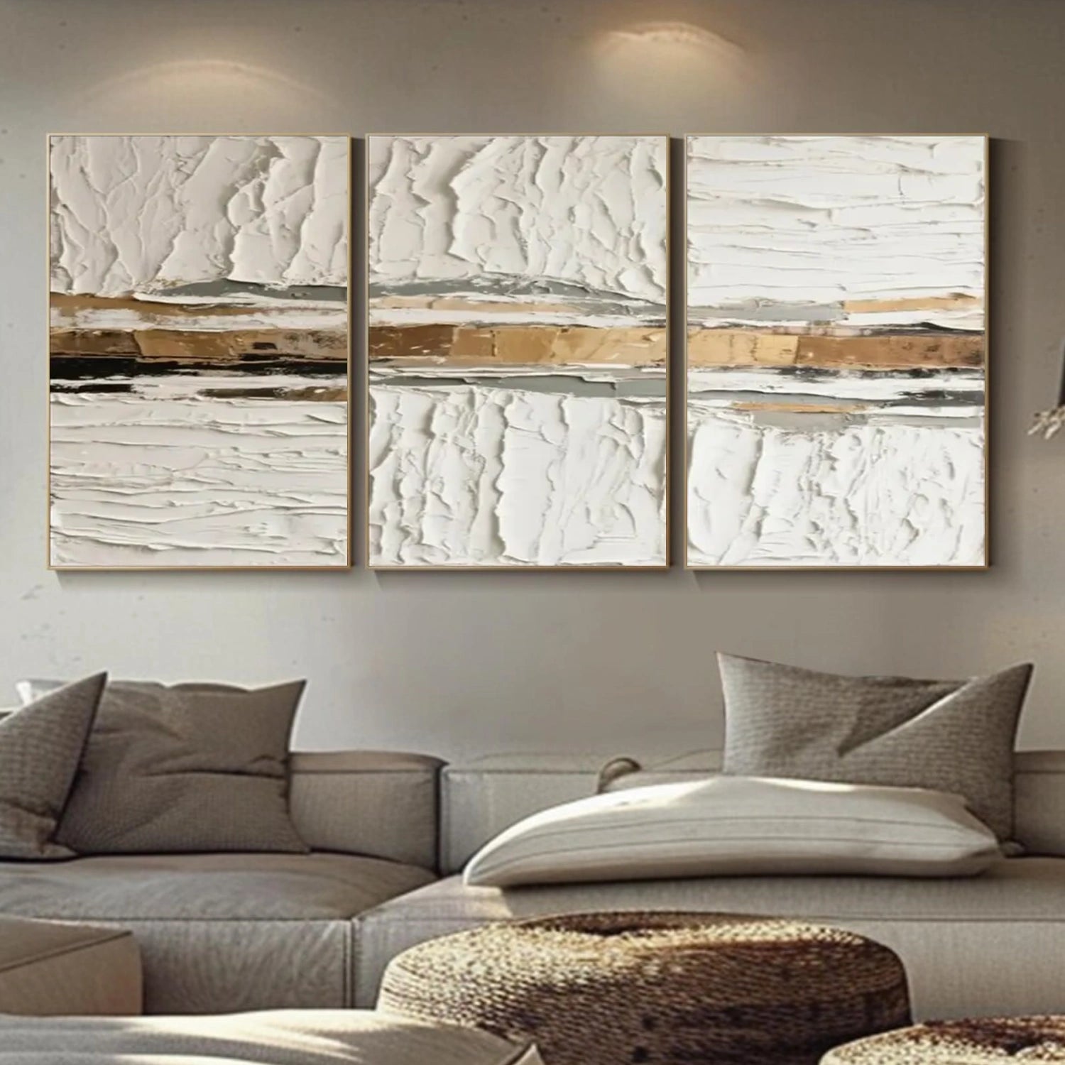 White Gold Minimalist Textured Wall Art Set of 3 #MM353