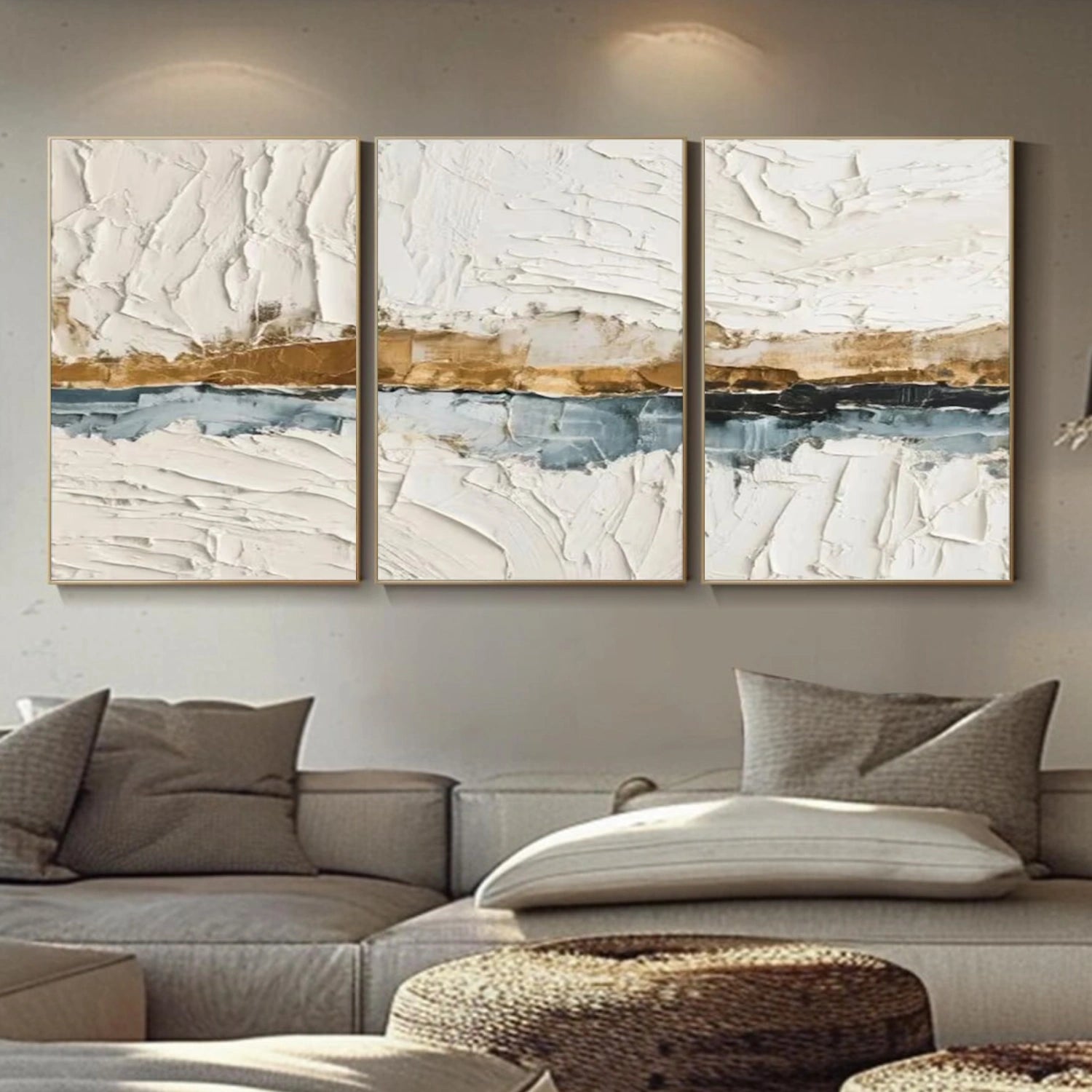 White Gold Minimalist Textured Wall Art Set of 3 #MM354