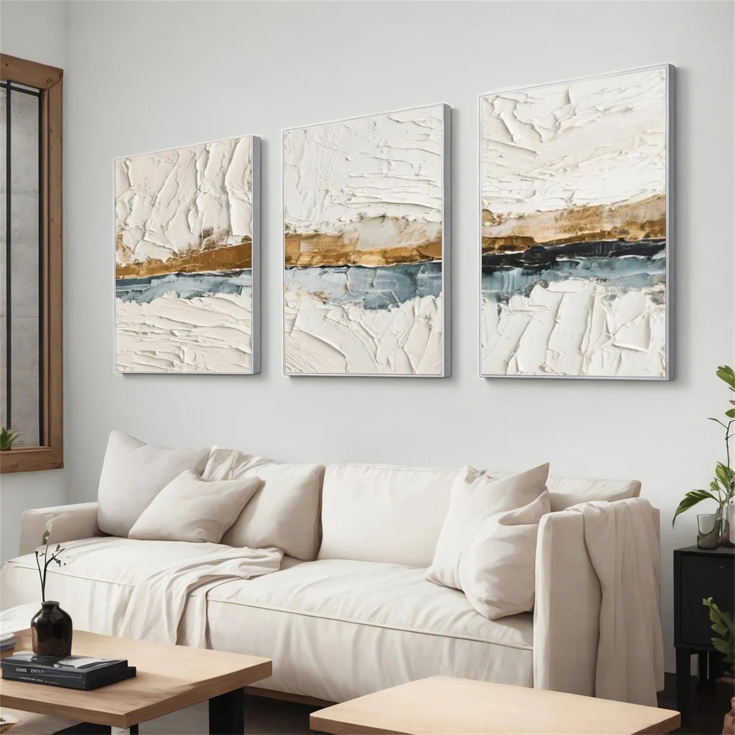 White Gold Minimalist Textured Wall Art Set of 3 #MM354