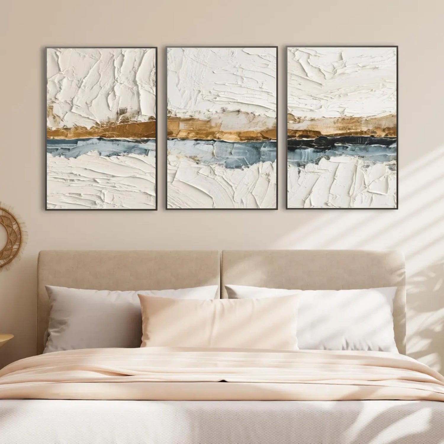 White Gold Minimalist Textured Wall Art Set of 3 #MM354