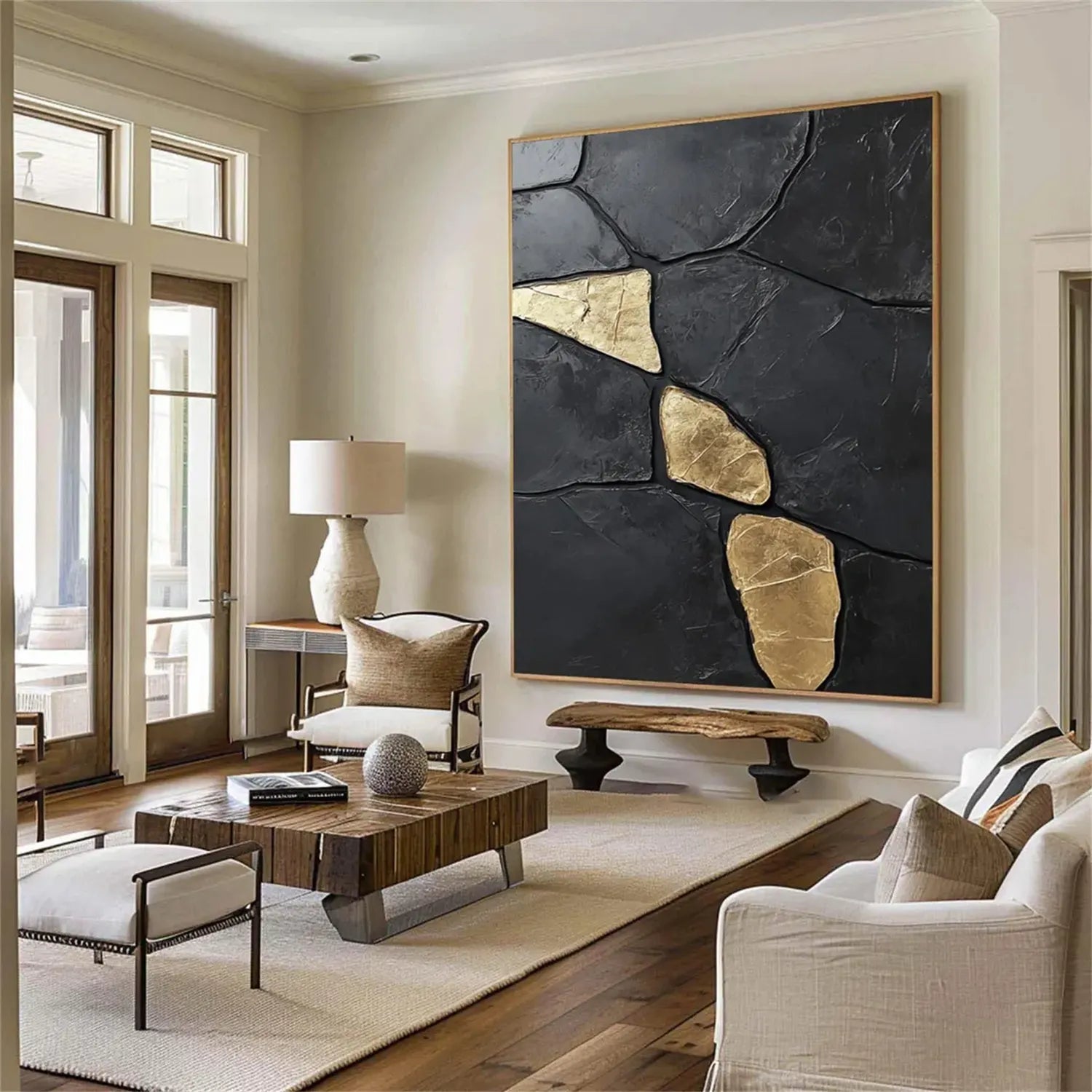 Black Gold Minimalist Textured Painting Canvas #MZ122