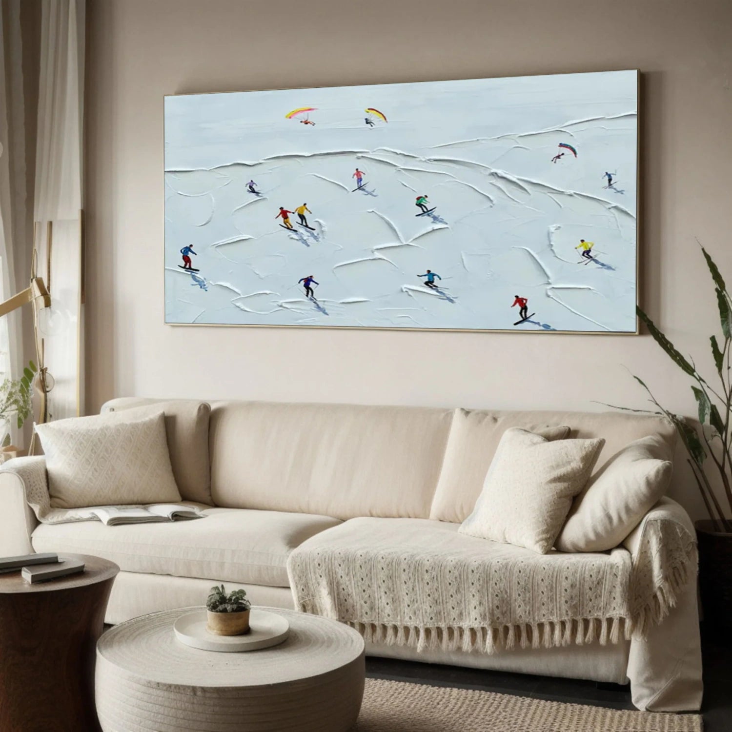 Skiing Sport Art Textured Painting Canvas # SP050