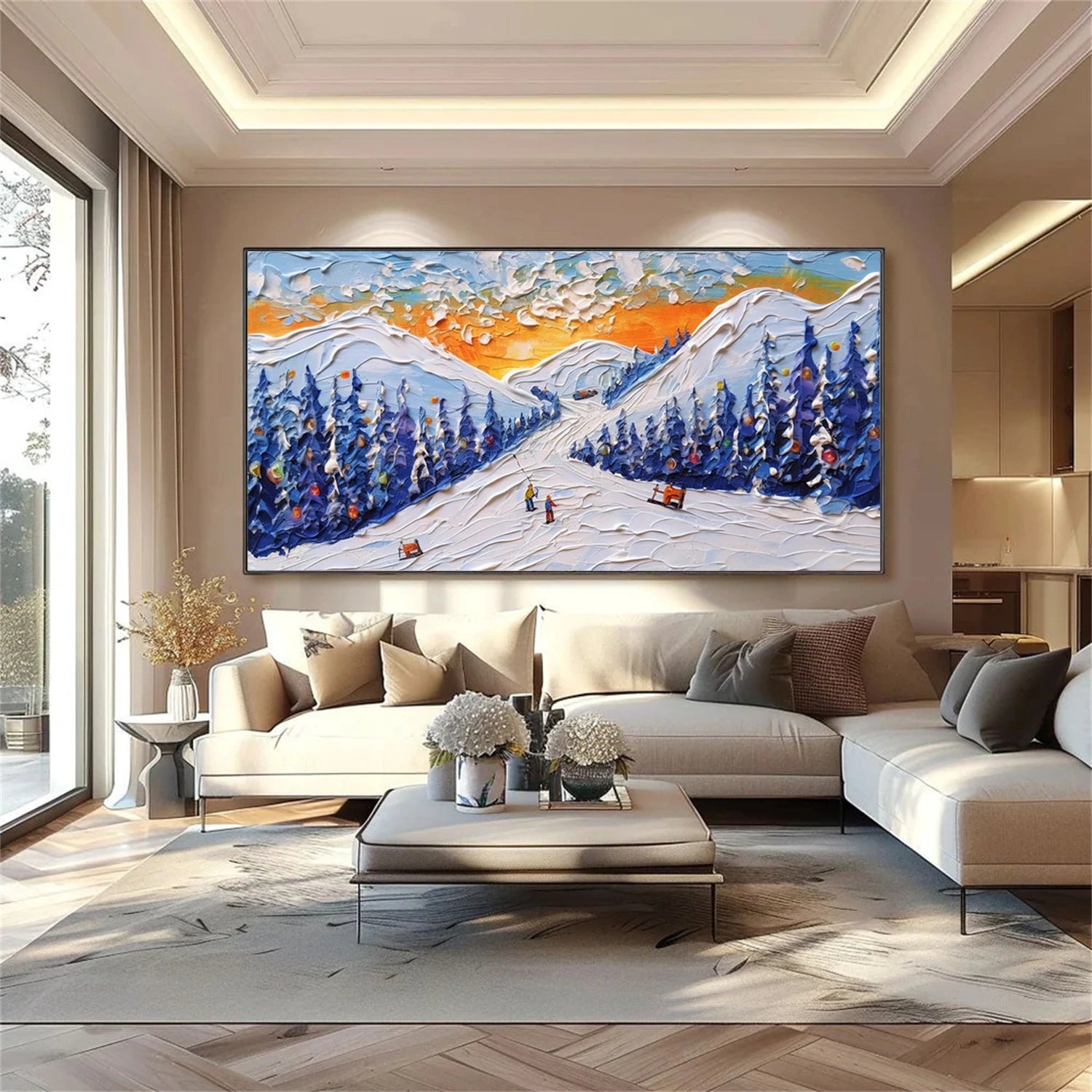 Skiing Sport Art Textured Painting Canvas # SP040