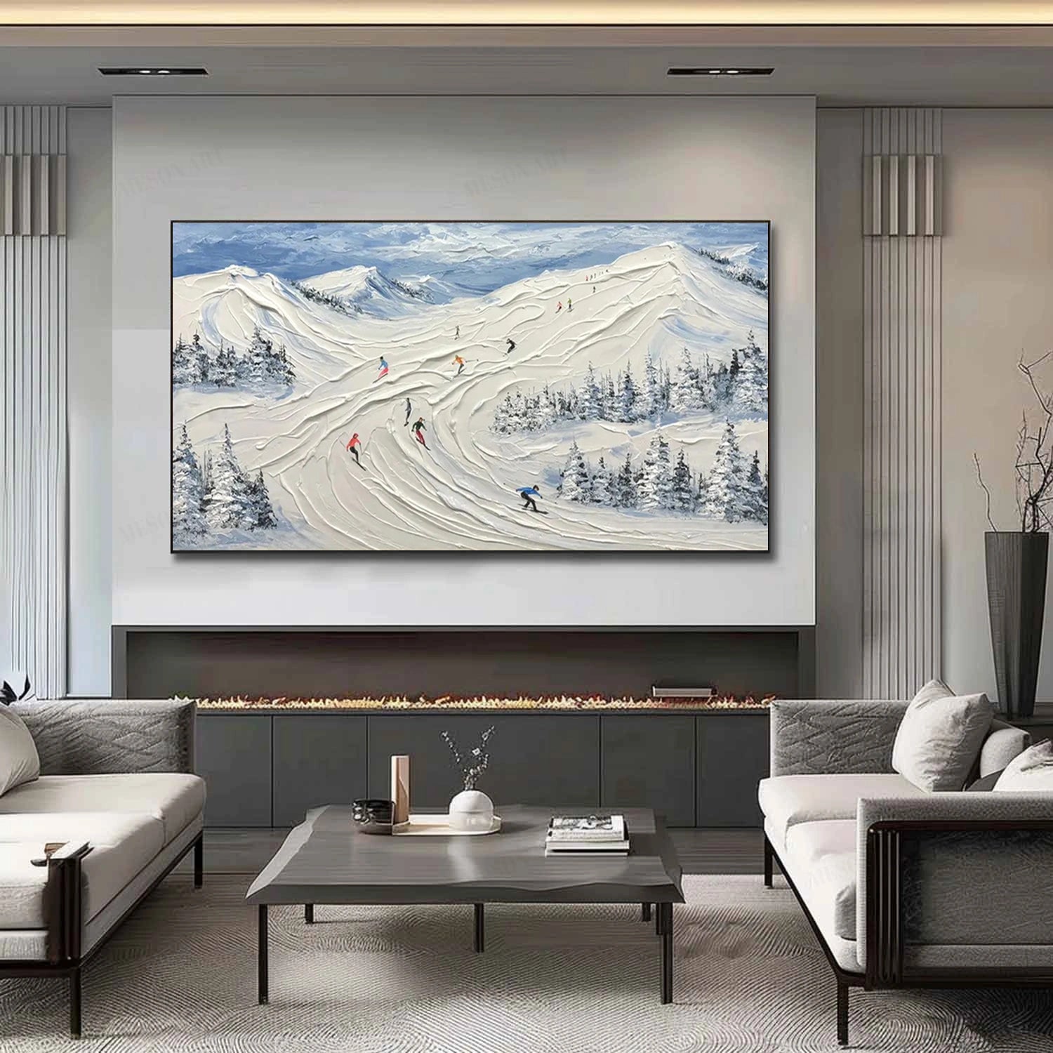 Skiing Sport Art Textured Painting Canvas # SP039