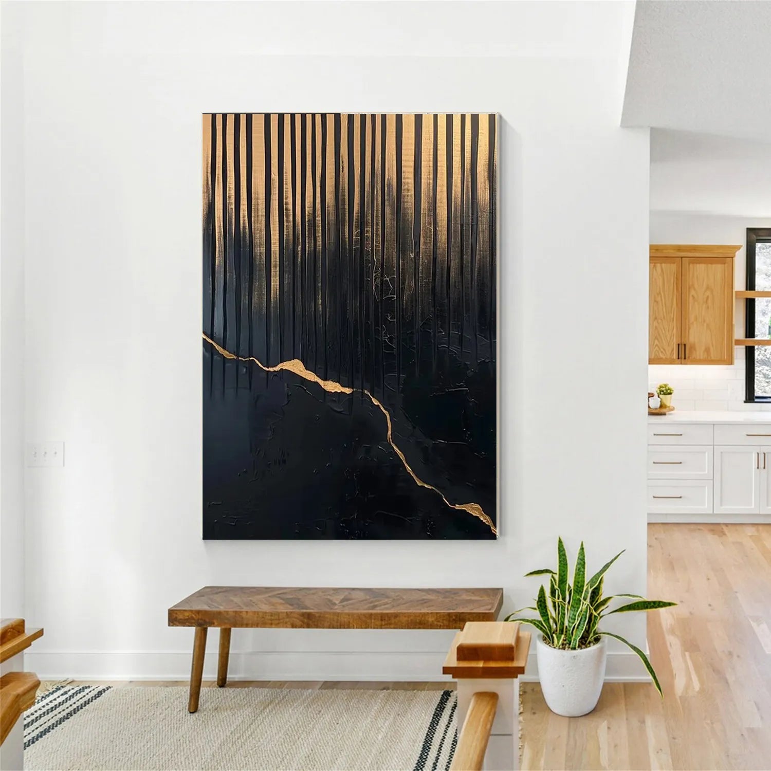 Black Gold Minimalist Textured Painting #MZ133