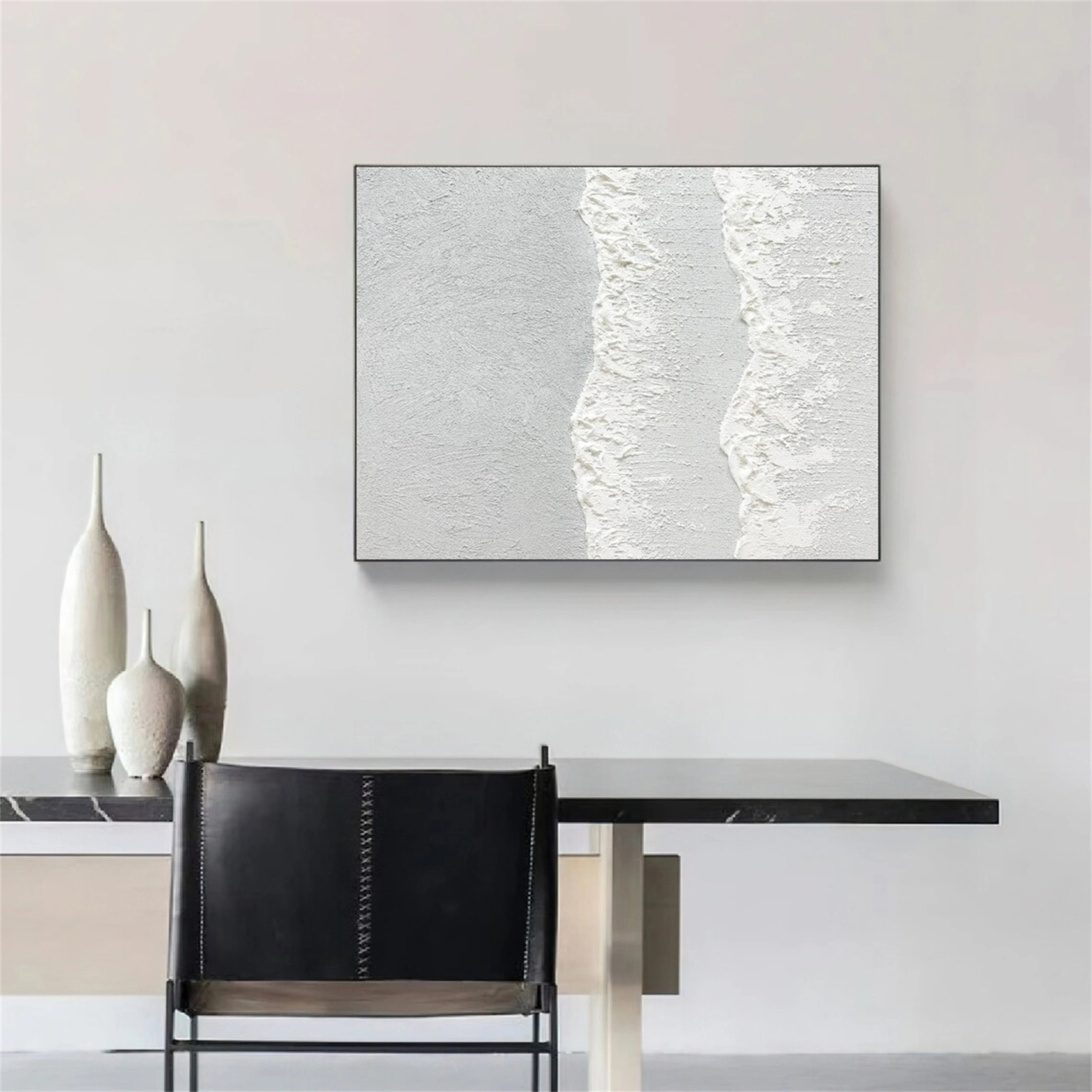 White Minimalist Textured Painting Canvas #MM129