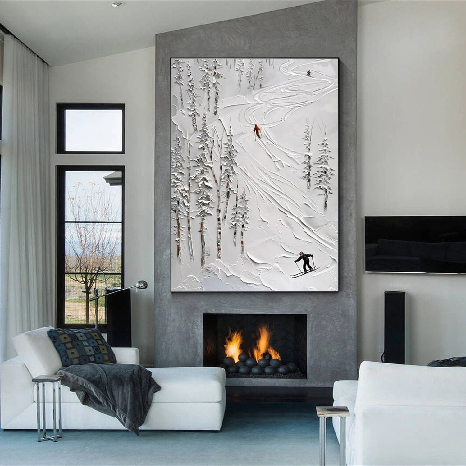 Skiing Sport Art Textured Painting Canvas #SP030