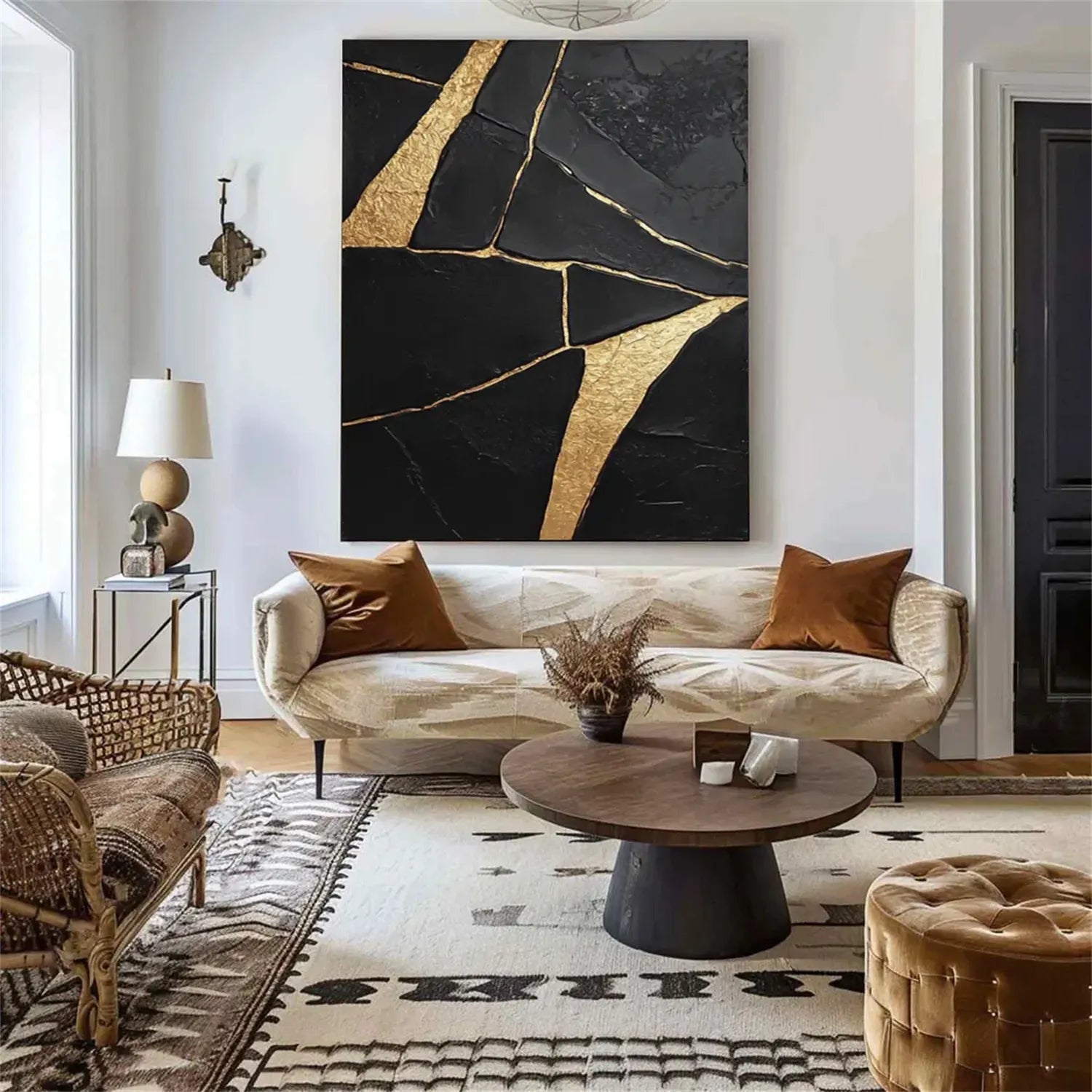 Black Gold Minimalist Textured Painting Canvas #MZ123