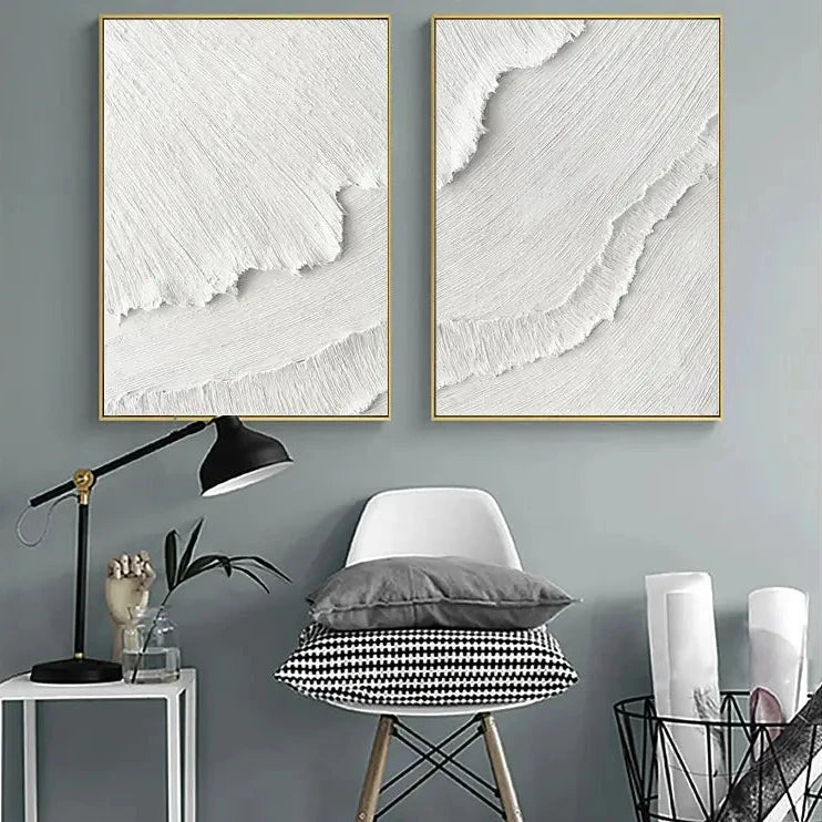 White Minimalist Textured Paintings Canvas Set of 2 #MM065